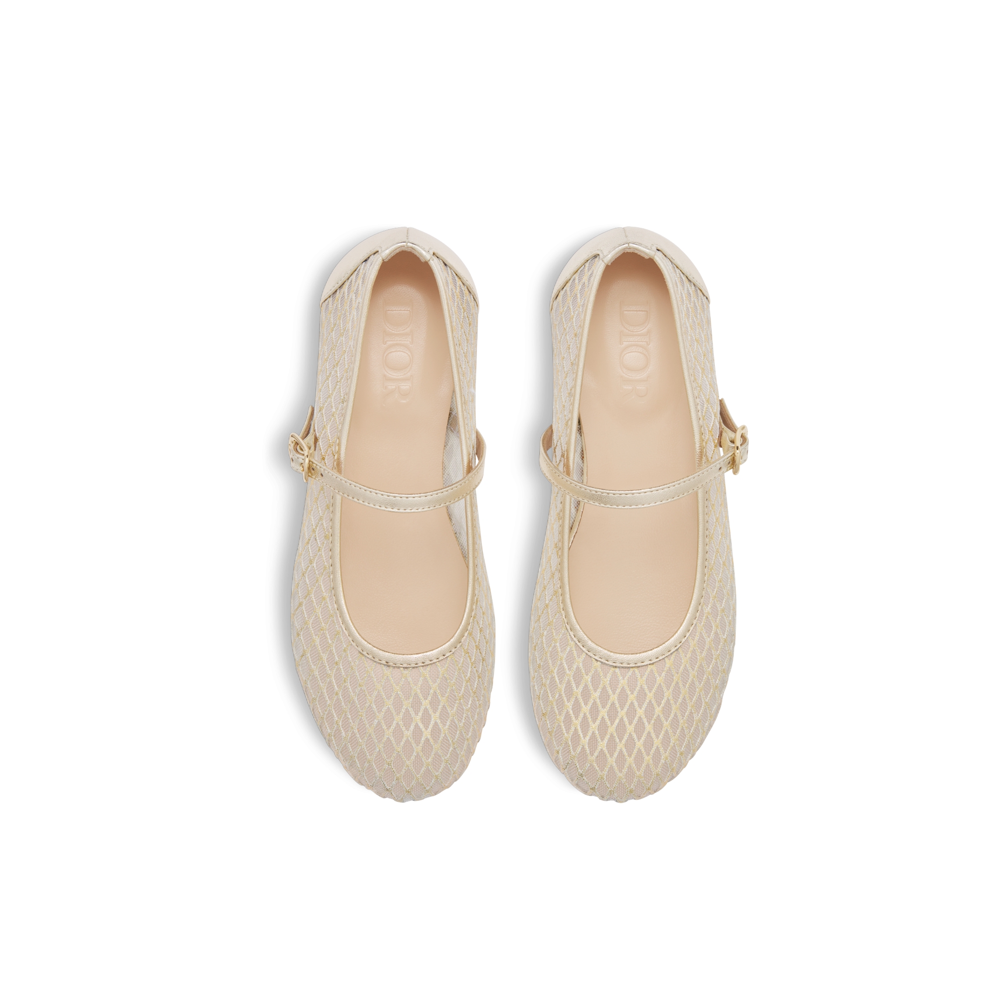 儿童芭蕾鞋 金色调光滑羊皮革和象牙色薄纱 E06
