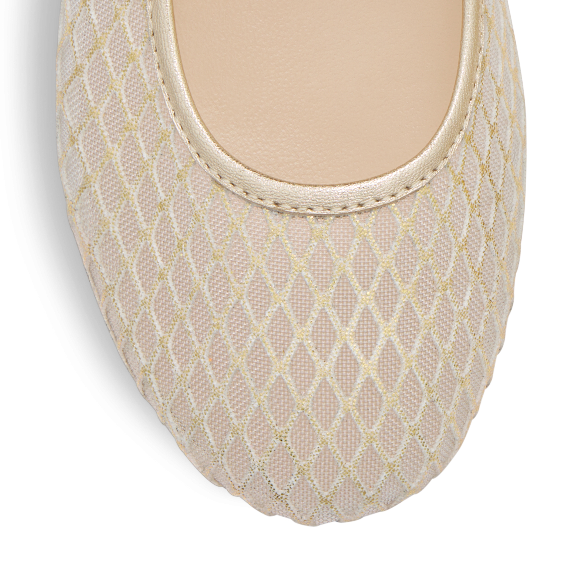 儿童芭蕾鞋 金色调光滑羊皮革和象牙色薄纱 E09