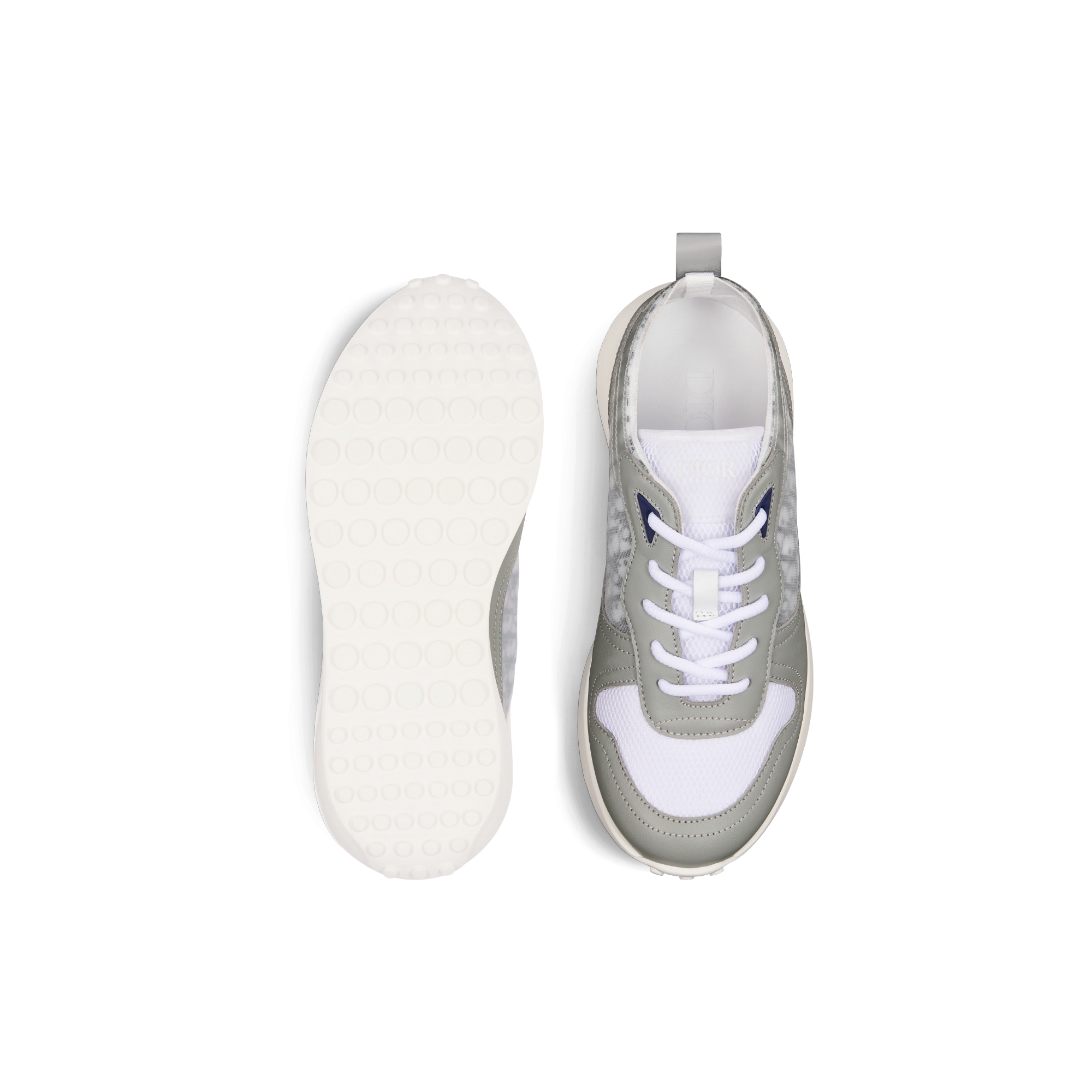 B25 Runner 运动鞋儿童款 灰色光滑牛皮革搭配黑色和白色 Oblique 印花 E10