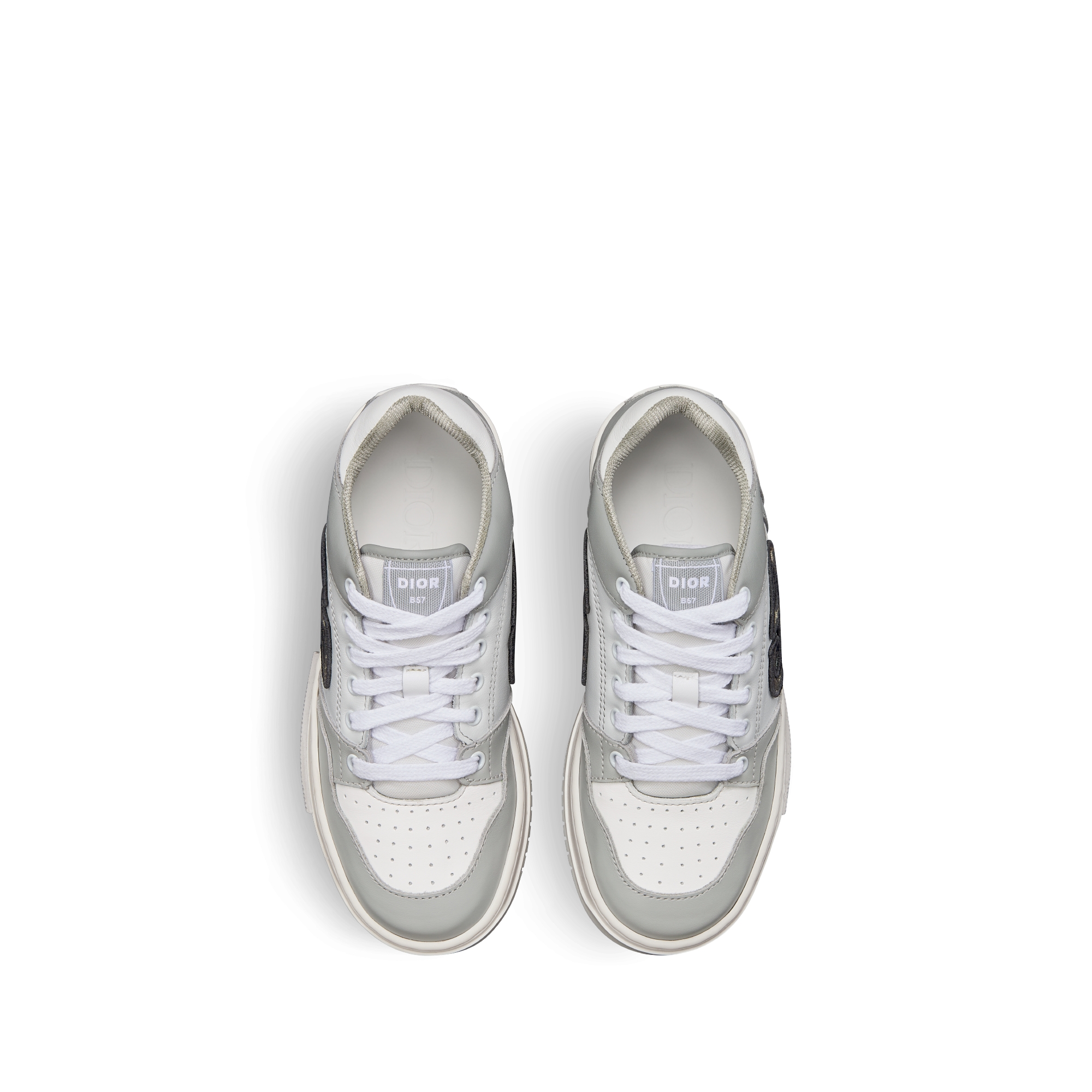 B57 Dribble 中帮运动鞋儿童款 灰色和白色光滑牛皮革搭配米色和黑色 Oblique 印花面料 E06