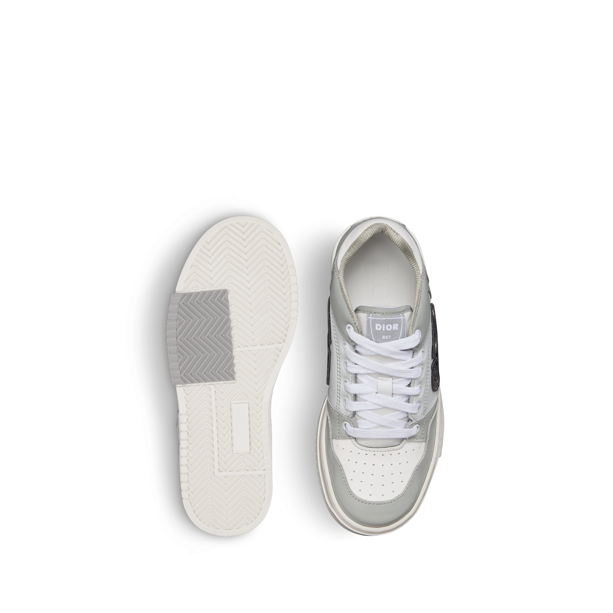 B57 Dribble 中帮运动鞋儿童款 灰色和白色光滑牛皮革搭配米色和黑色 Oblique 印花面料 E07