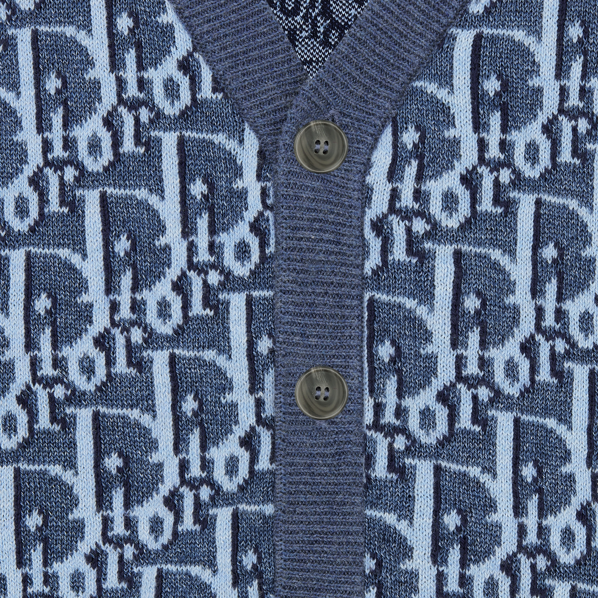 儿童开衫 蓝色棉质和亚麻混纺针织提花面料 Oblique 印花 E09