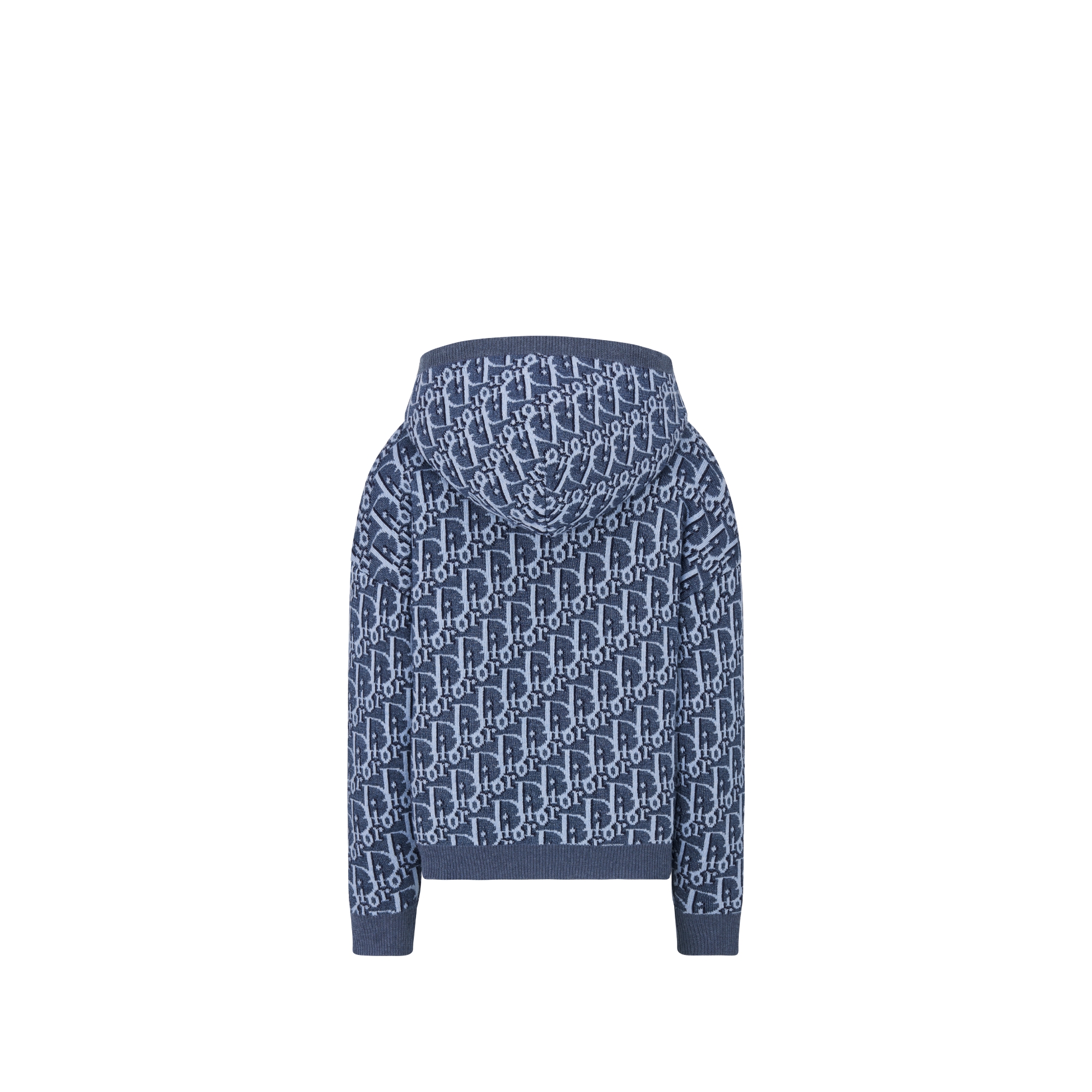 儿童连帽运动衫 蓝色棉质和亚麻混纺针织提花面料 Oblique 印花 E08