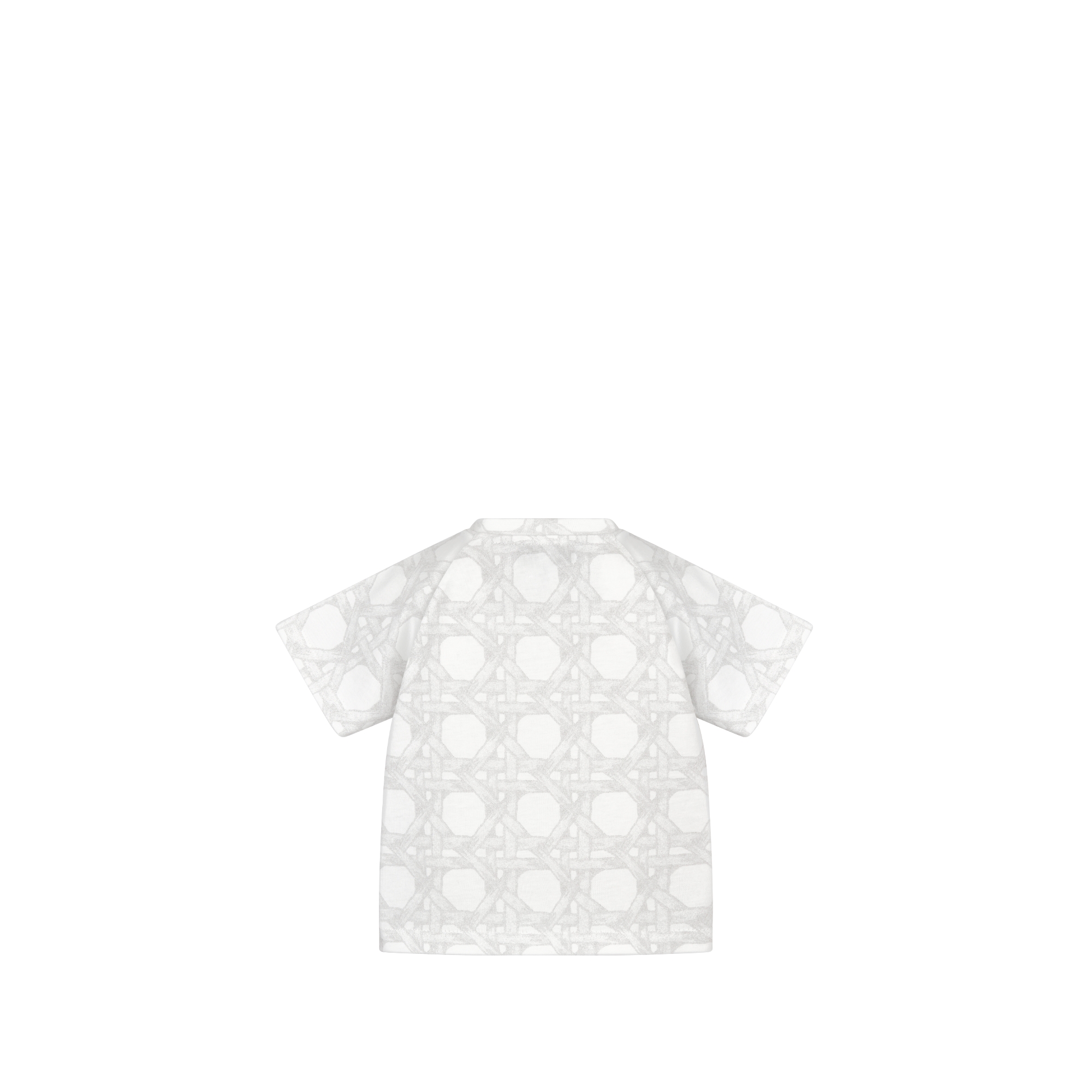 婴幼儿 T 恤 象牙色棉质平纹针织面料浅灰色藤格纹图案 E08