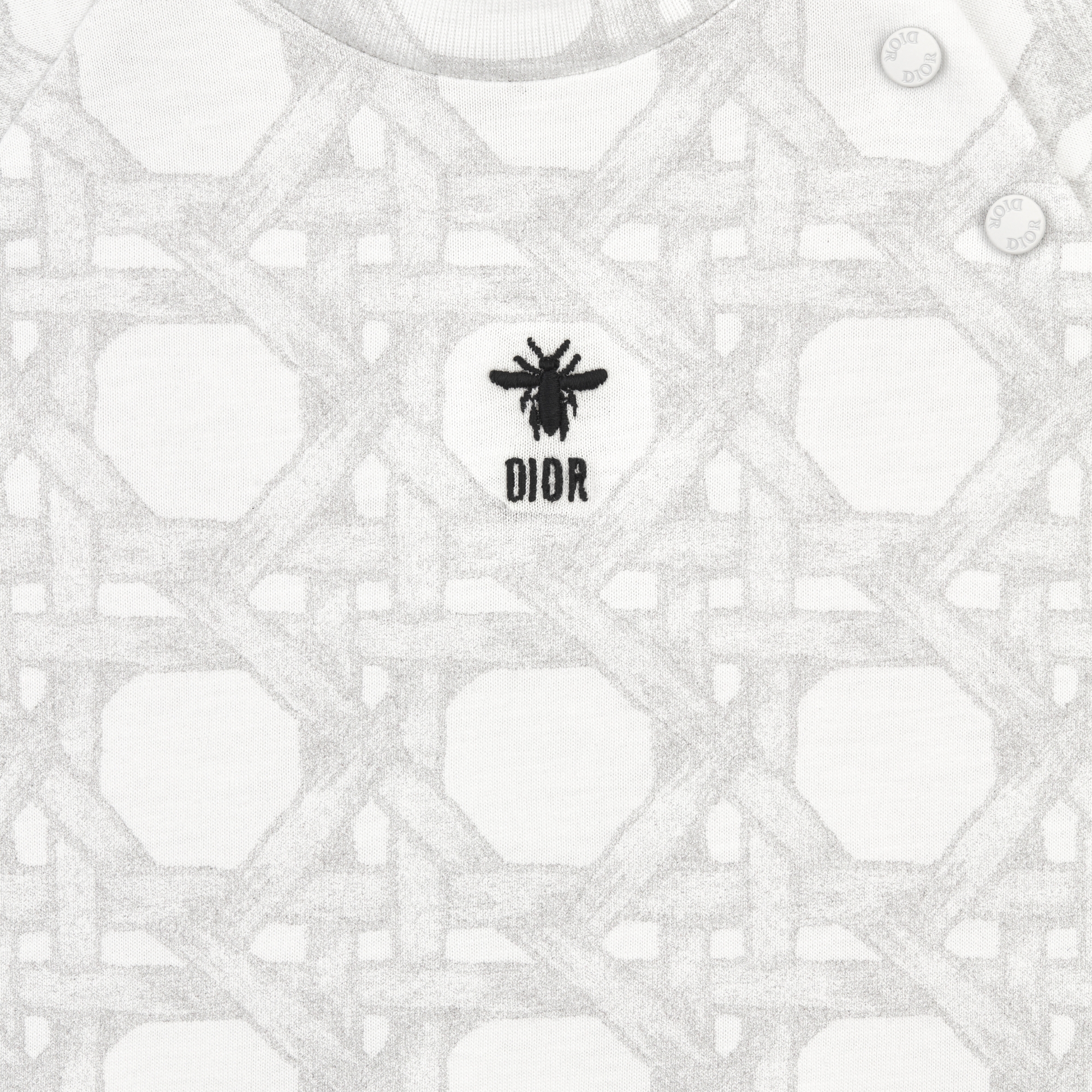 婴幼儿 T 恤 象牙色棉质平纹针织面料浅灰色藤格纹图案 E09