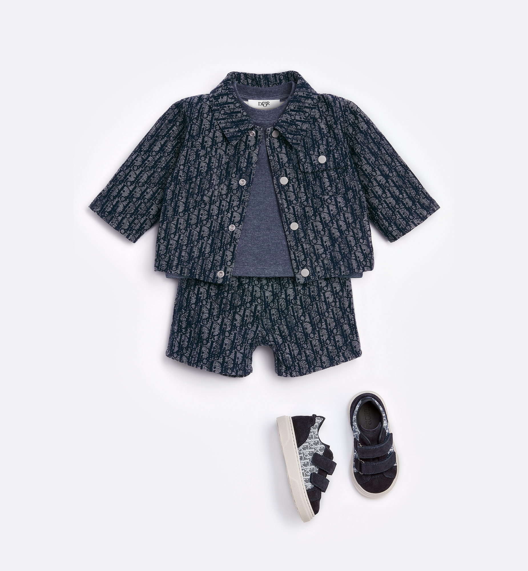 婴幼儿短裤 蓝色华达呢提花面料 Oblique 印花仿旧效果 E12