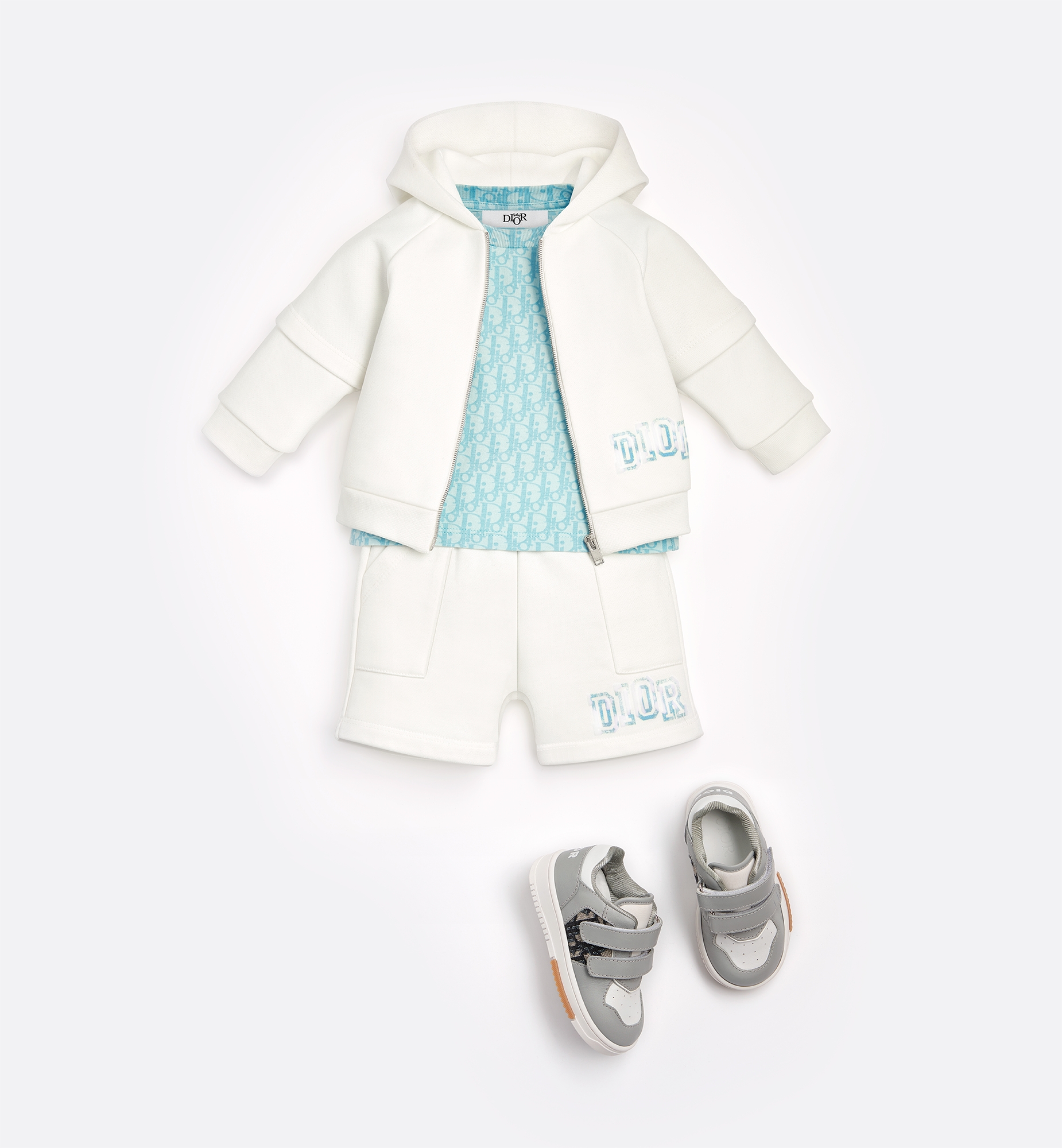 婴幼儿 T 恤 蓝色棉质平纹针织石洗效果 Oblique 印花 E12