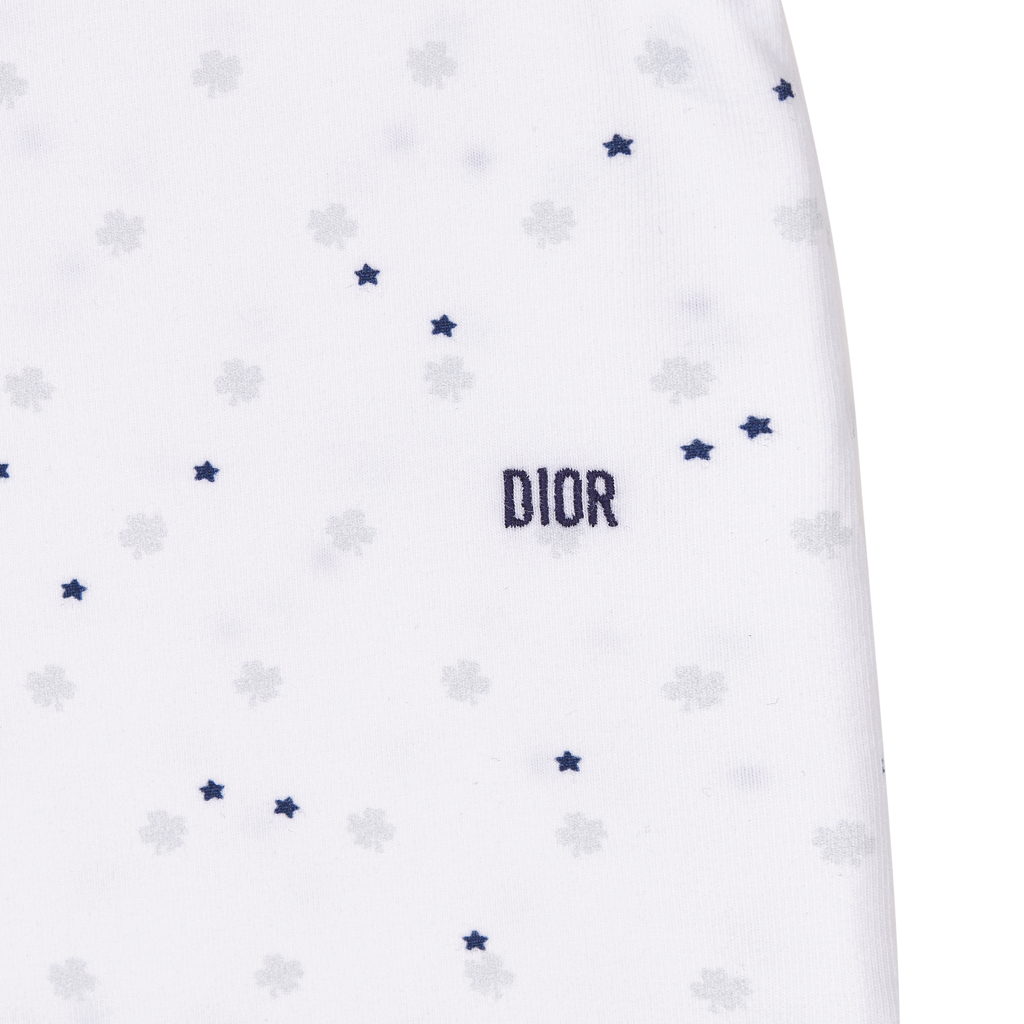 长袖连体衣两件套礼品套装 象牙色棉质混纺平纹针织面料浅绿色和蓝色三叶草和星星图案 E09