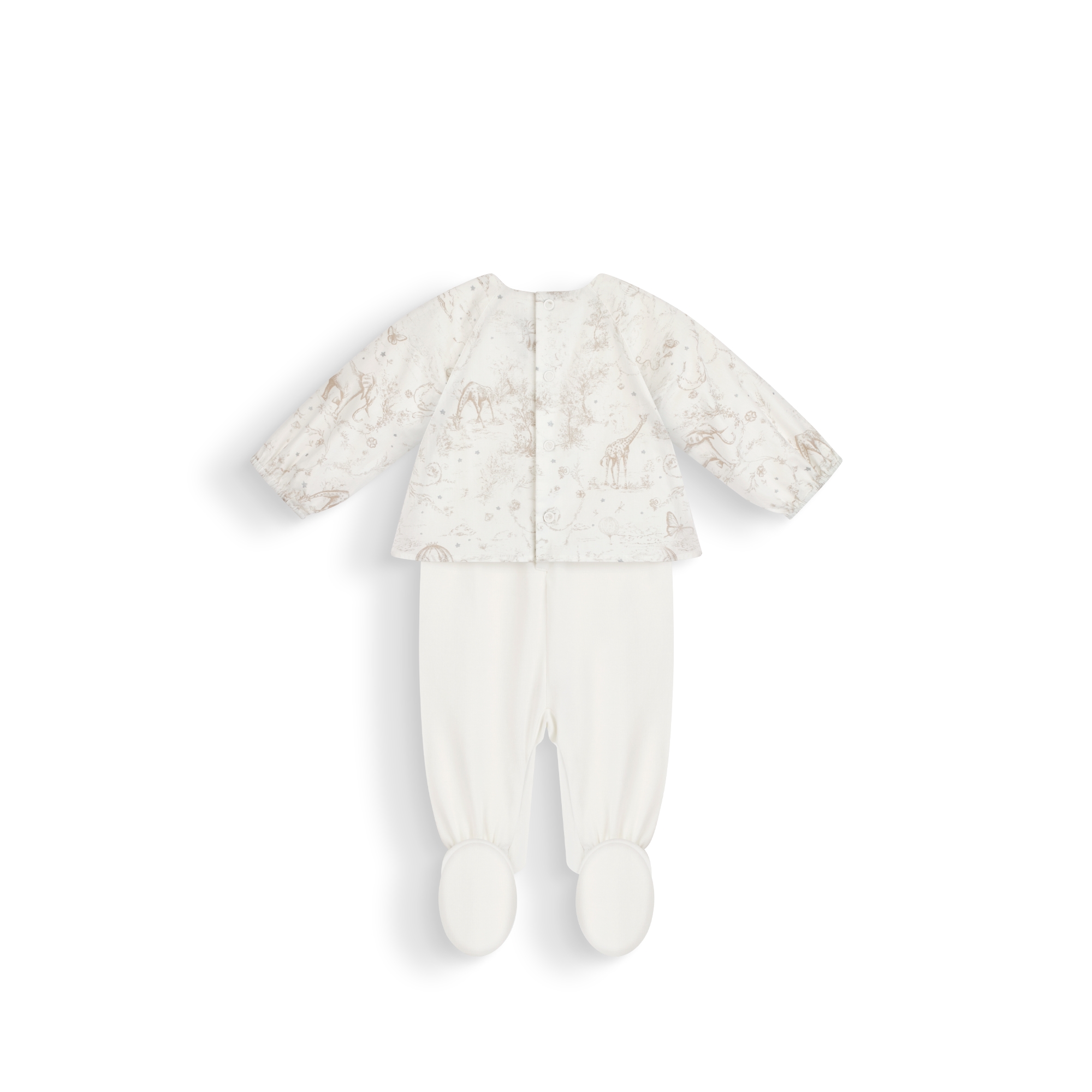 新生儿礼品套装 象牙色平纹针织面料和棉府绸米色茹伊印花和银色调星星图案 E03