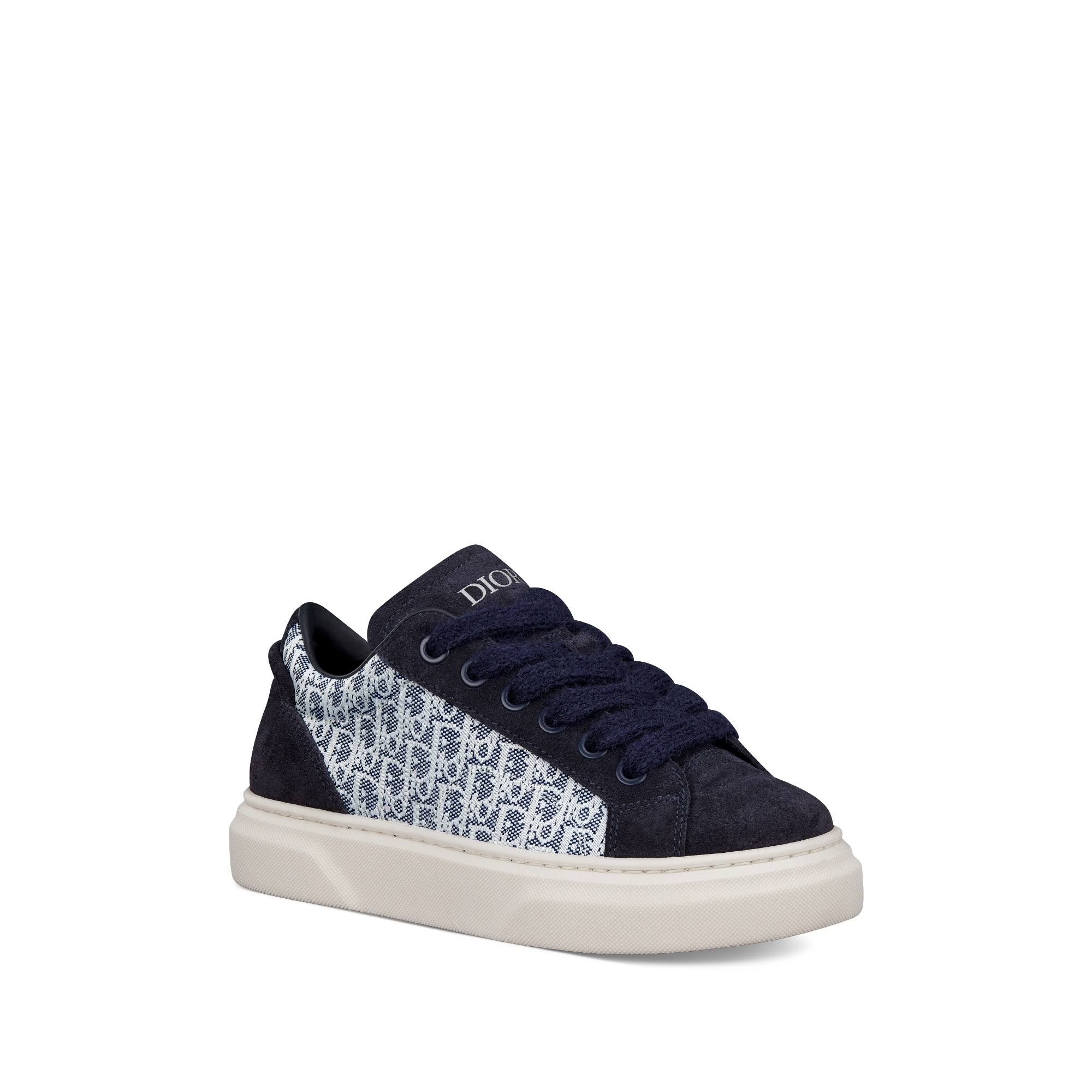 儿童 B33 Spin 低帮运动鞋 蓝色和白色 Oblique 印花面料搭配海军蓝色绒面革 E03