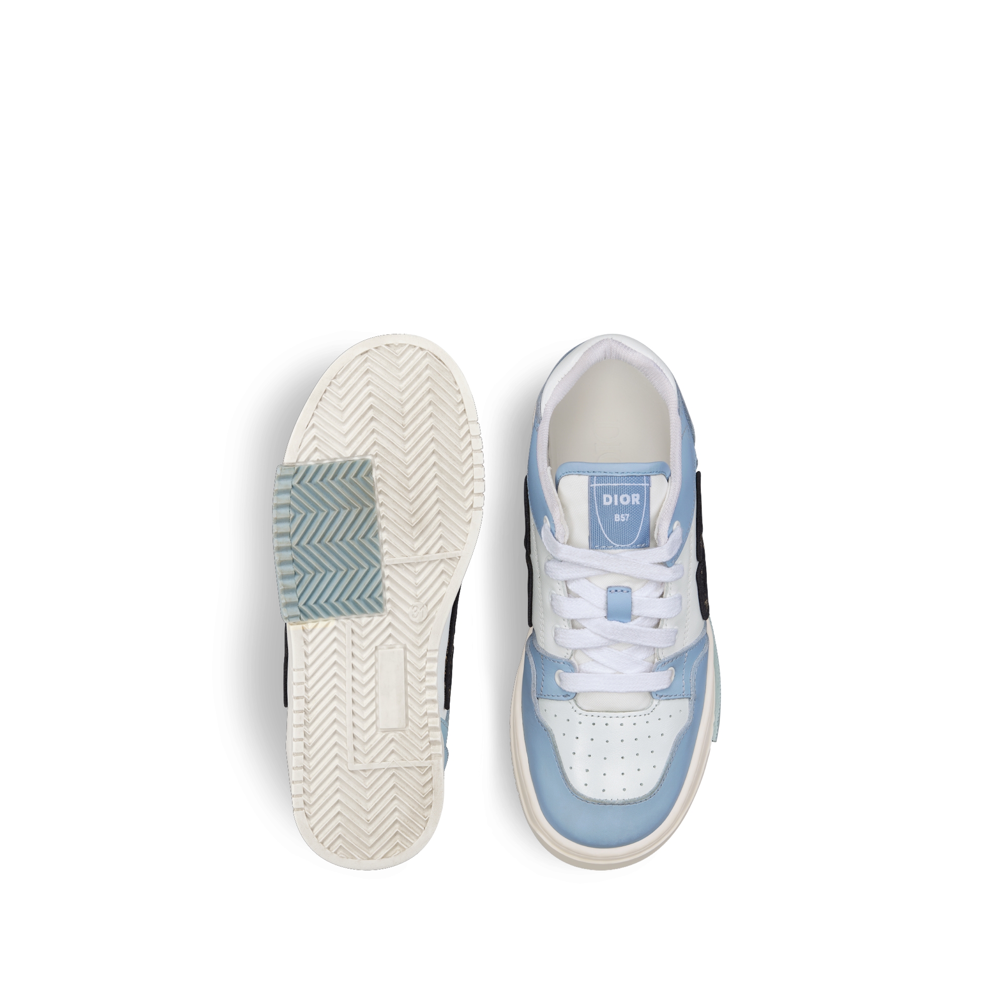 儿童 B57 Dribble 低帮运动鞋 蓝色和白色光滑牛皮革搭配米色和黑色 Oblique 印花面料 E07