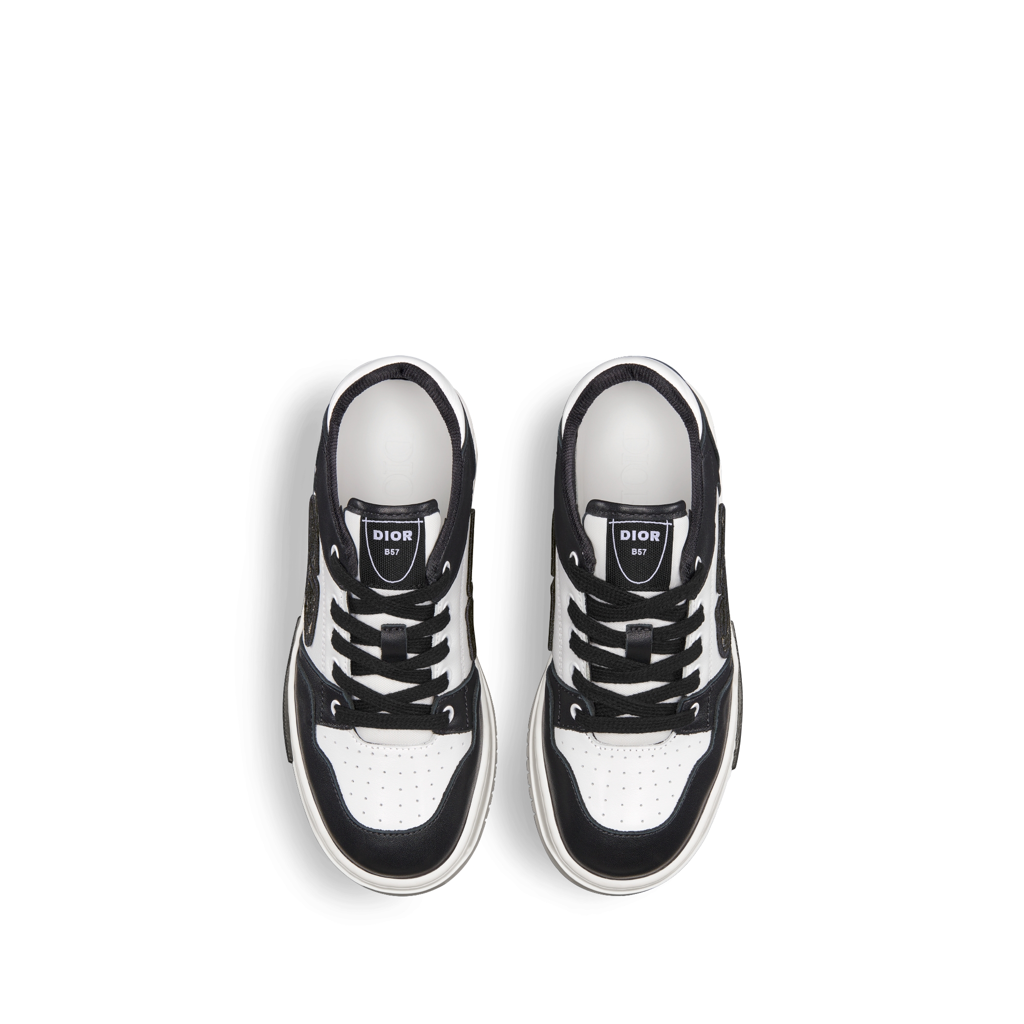 B57 Dribble 低帮运动鞋儿童款 黑色和白色光滑牛皮革搭配米色和黑色 Oblique 印花面料 E06