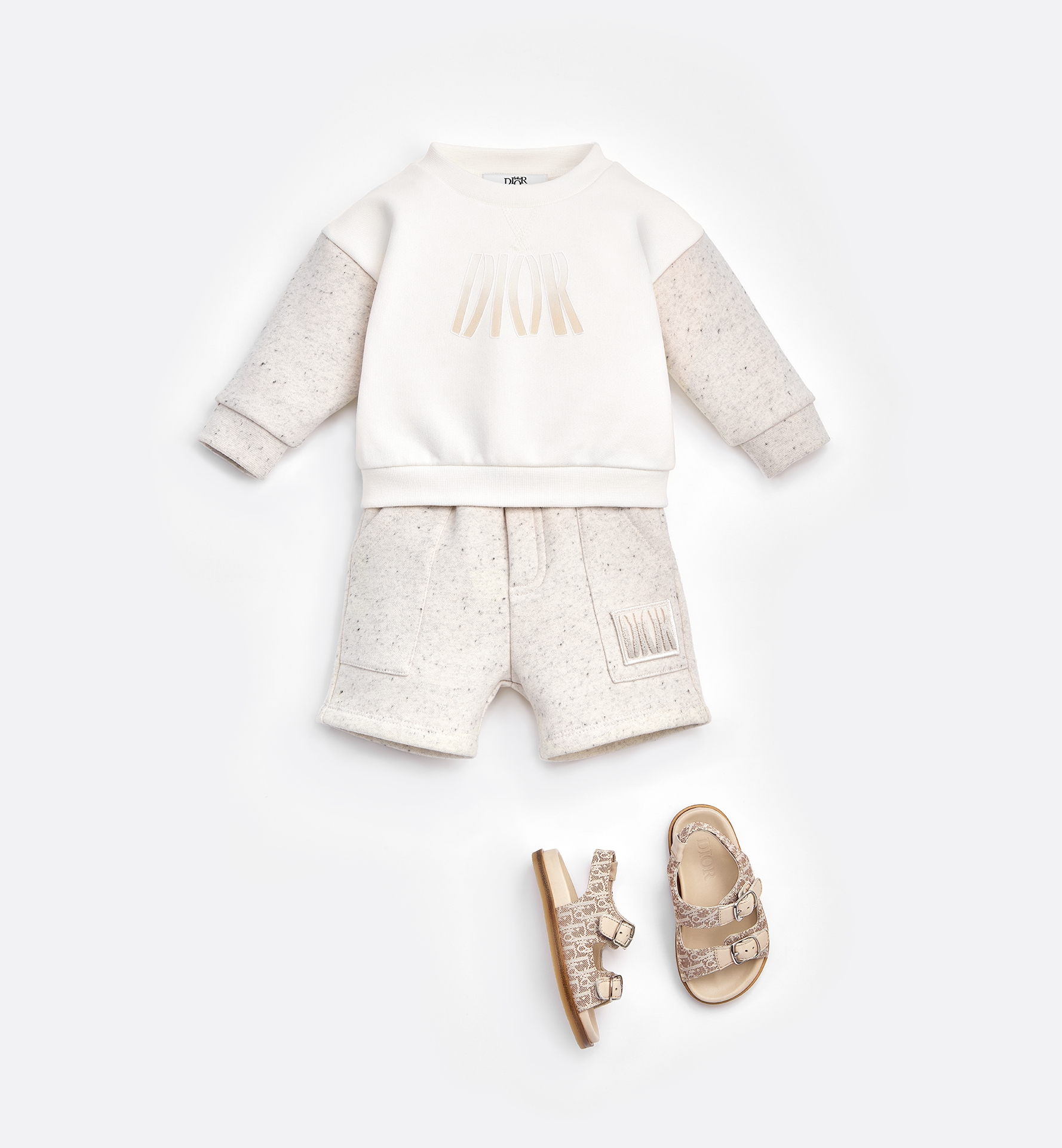 婴幼儿凉鞋 米色牛皮革和 Oblique 印花帆布 E12