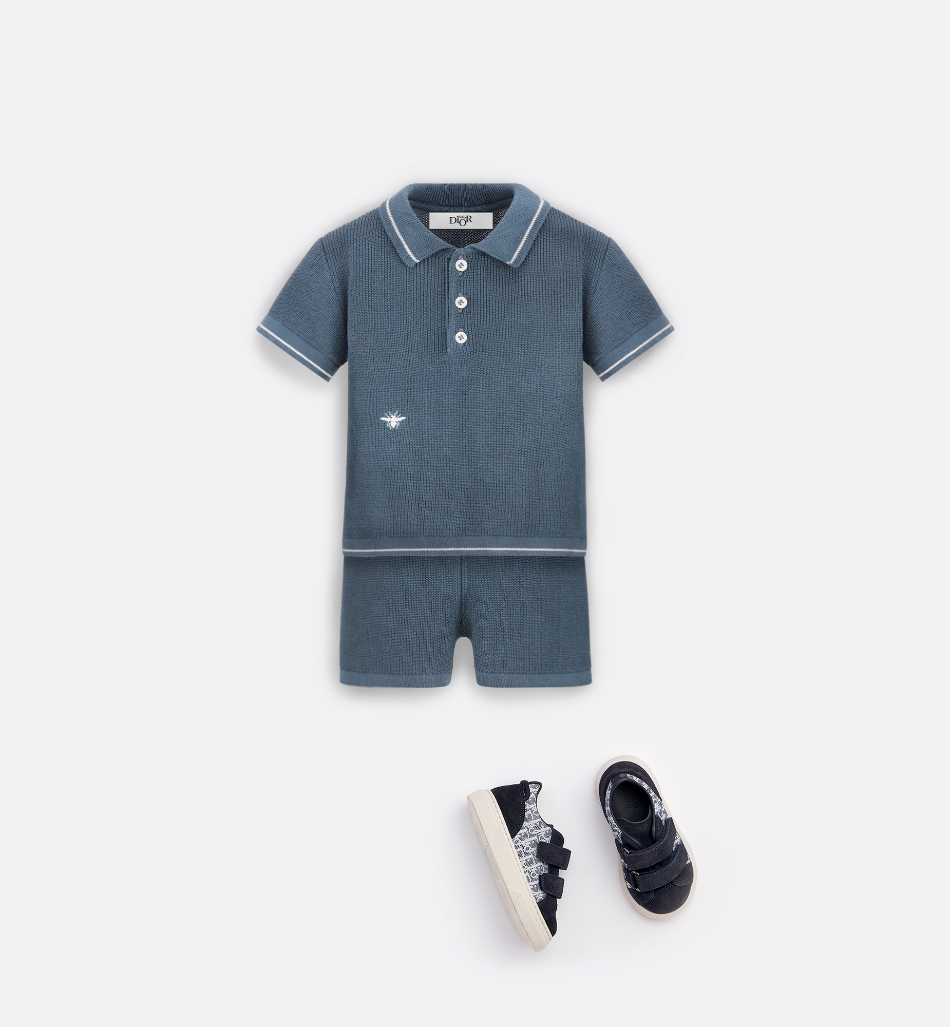 婴幼儿 B33 Spin 低帮运动鞋 蓝色和白色 Oblique 印花面料搭配海军蓝色绒面革 E12