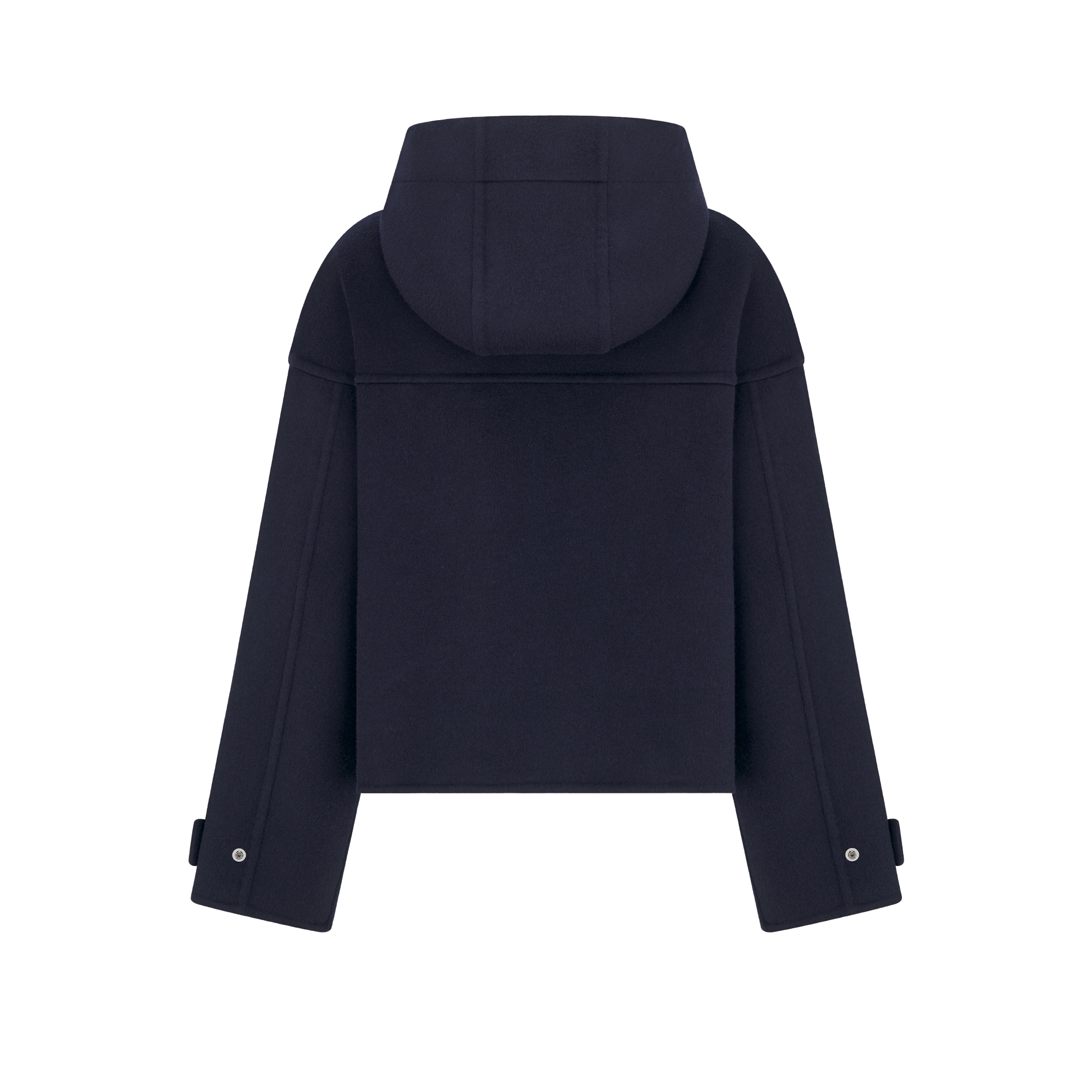 拉链连帽短款大衣 海军蓝色双面绵羊毛和桑蚕丝混纺面料 E08