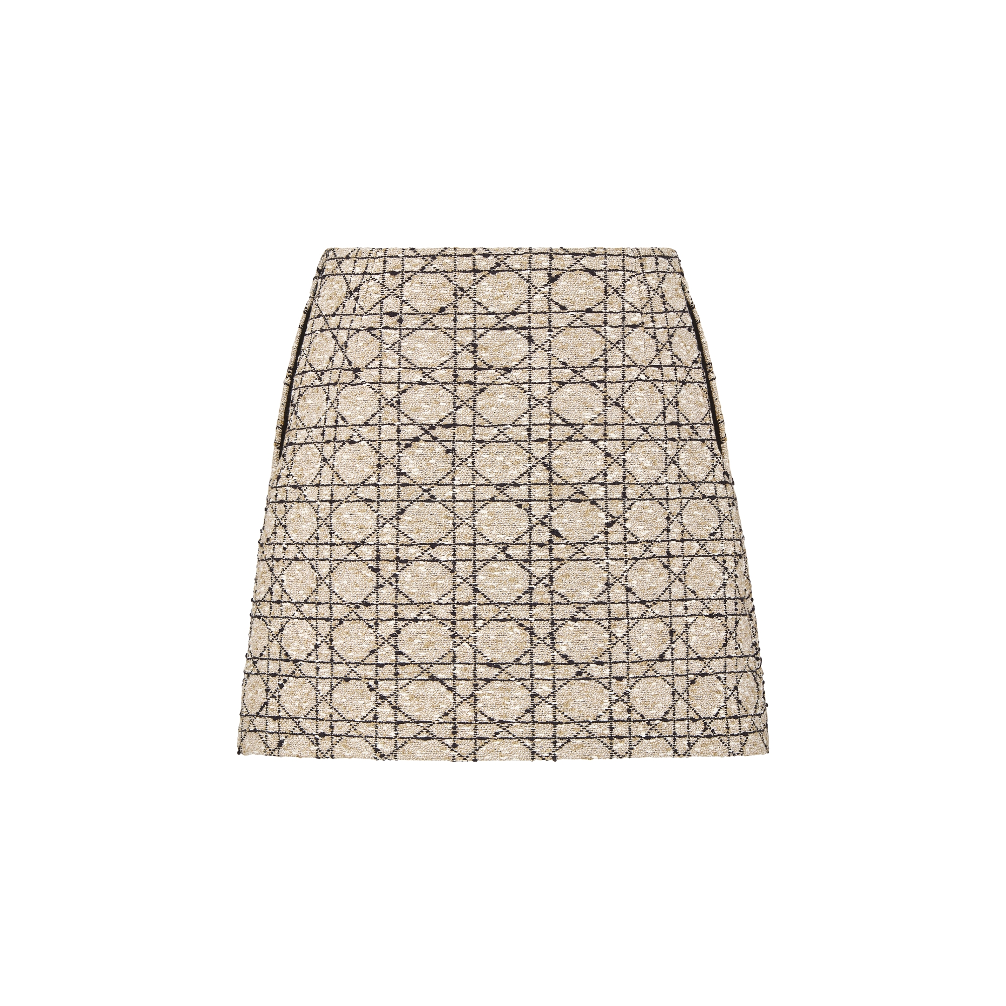 迷你裙 米色和黑色棉质混纺粗花呢超大藤格纹 E08