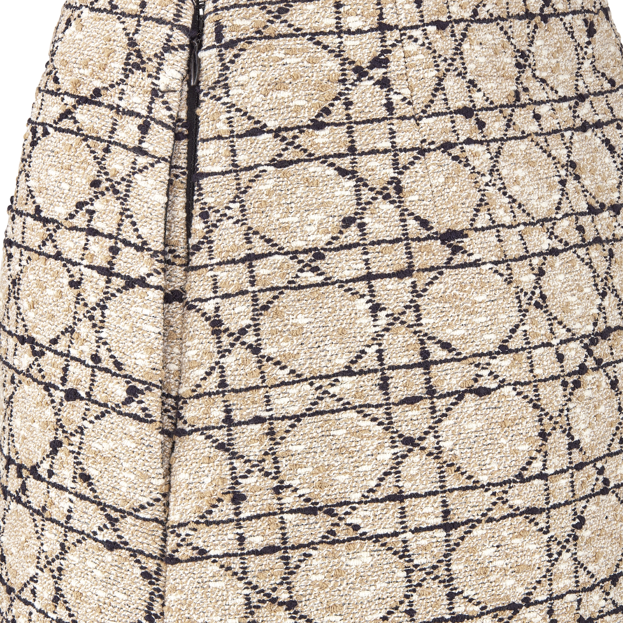 迷你裙 米色和黑色棉质混纺粗花呢超大藤格纹 E09