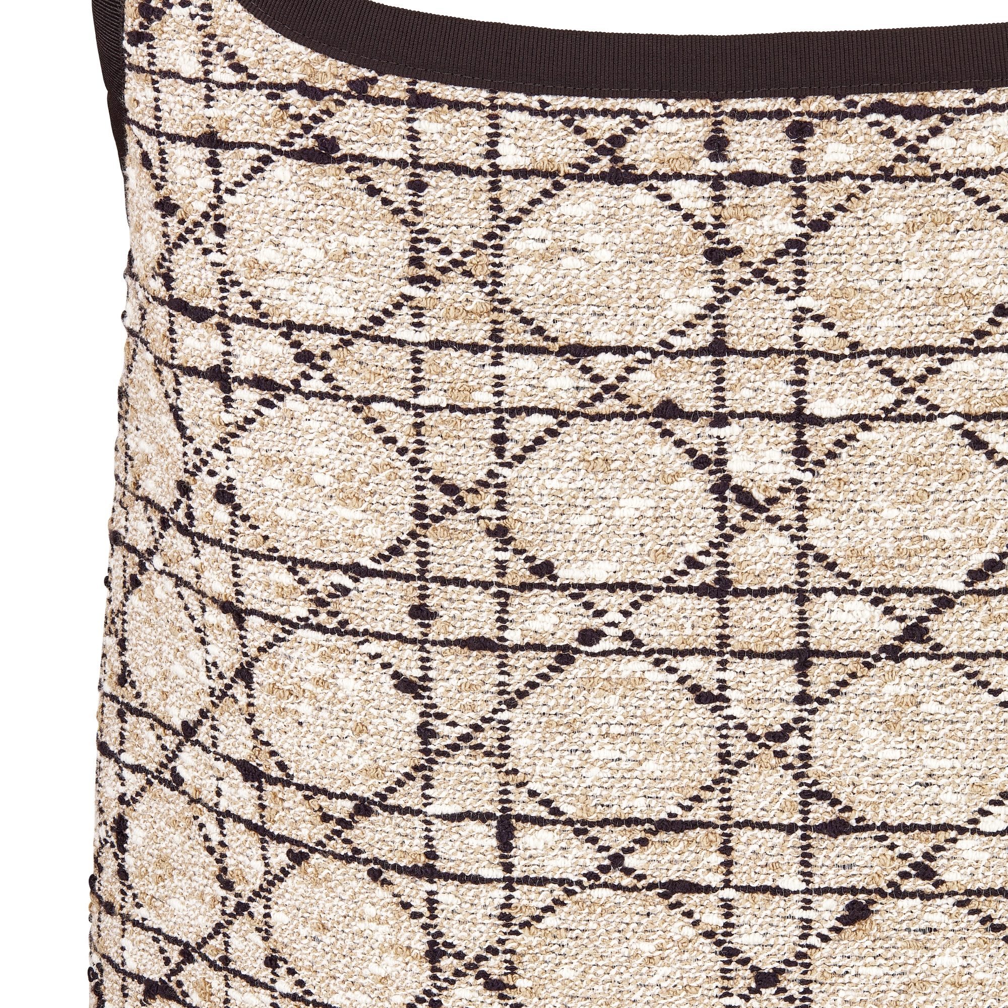 短款喇叭形连衣裙 米色和黑色棉质混纺粗花呢藤格纹 E09