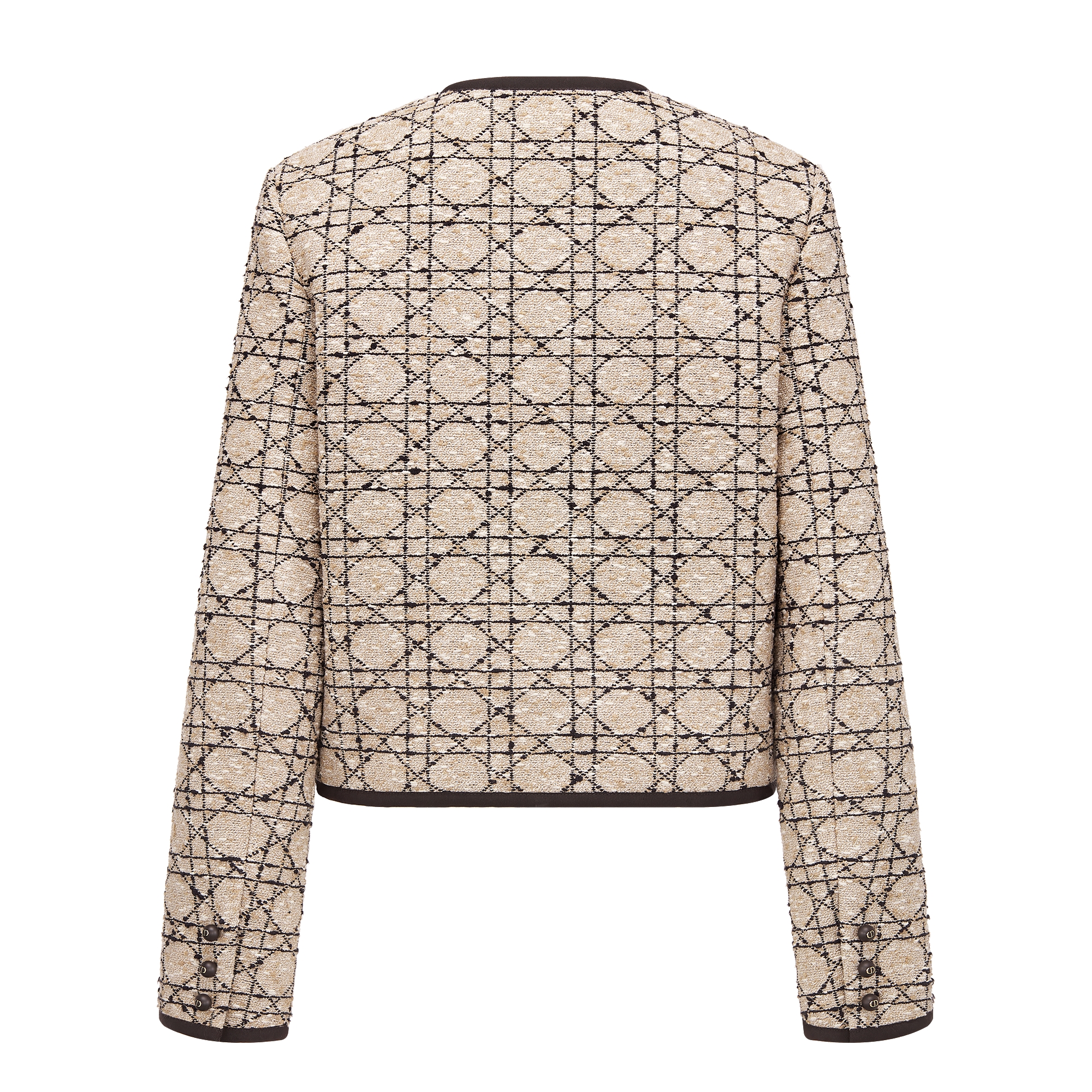 短款外套 米色和黑色棉质混纺粗花呢藤格纹 E08