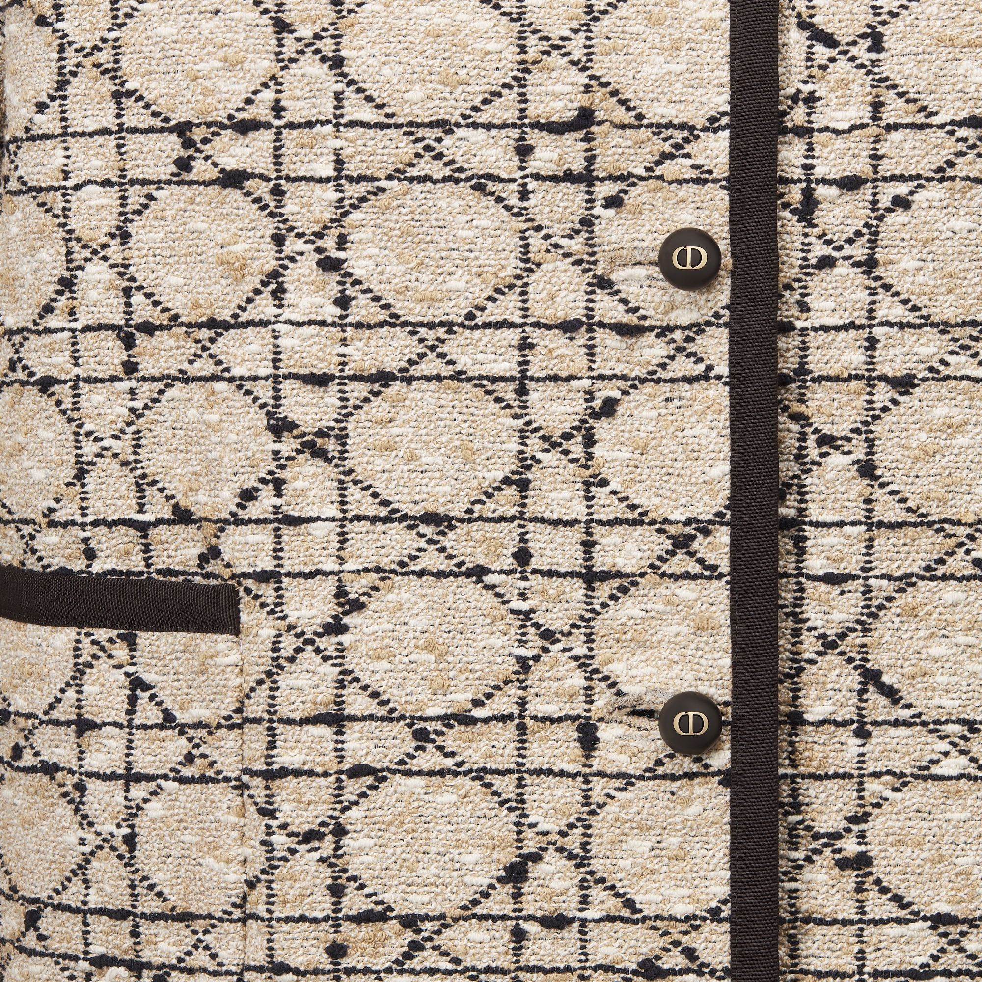 短款外套 米色和黑色棉质混纺粗花呢藤格纹 E09