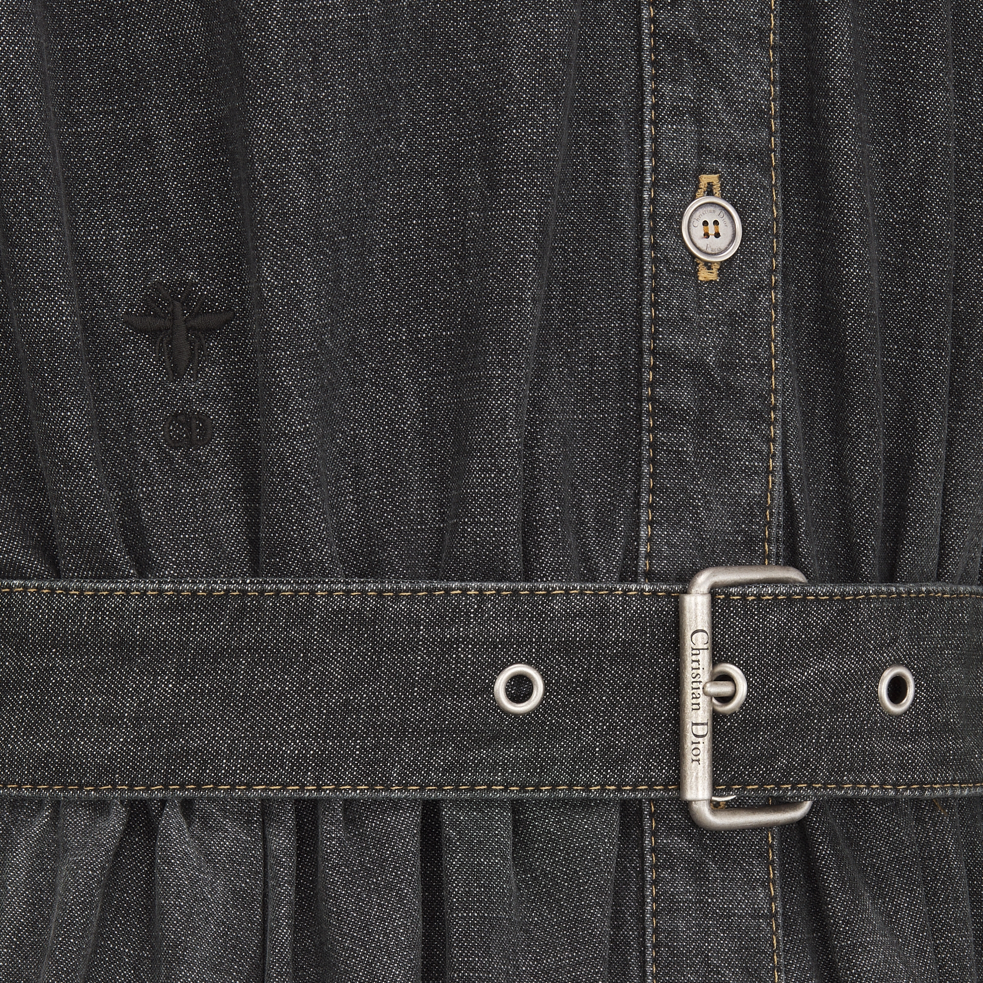 喇叭形中长款连衣裙 黑色石洗棉质牛仔布 E09