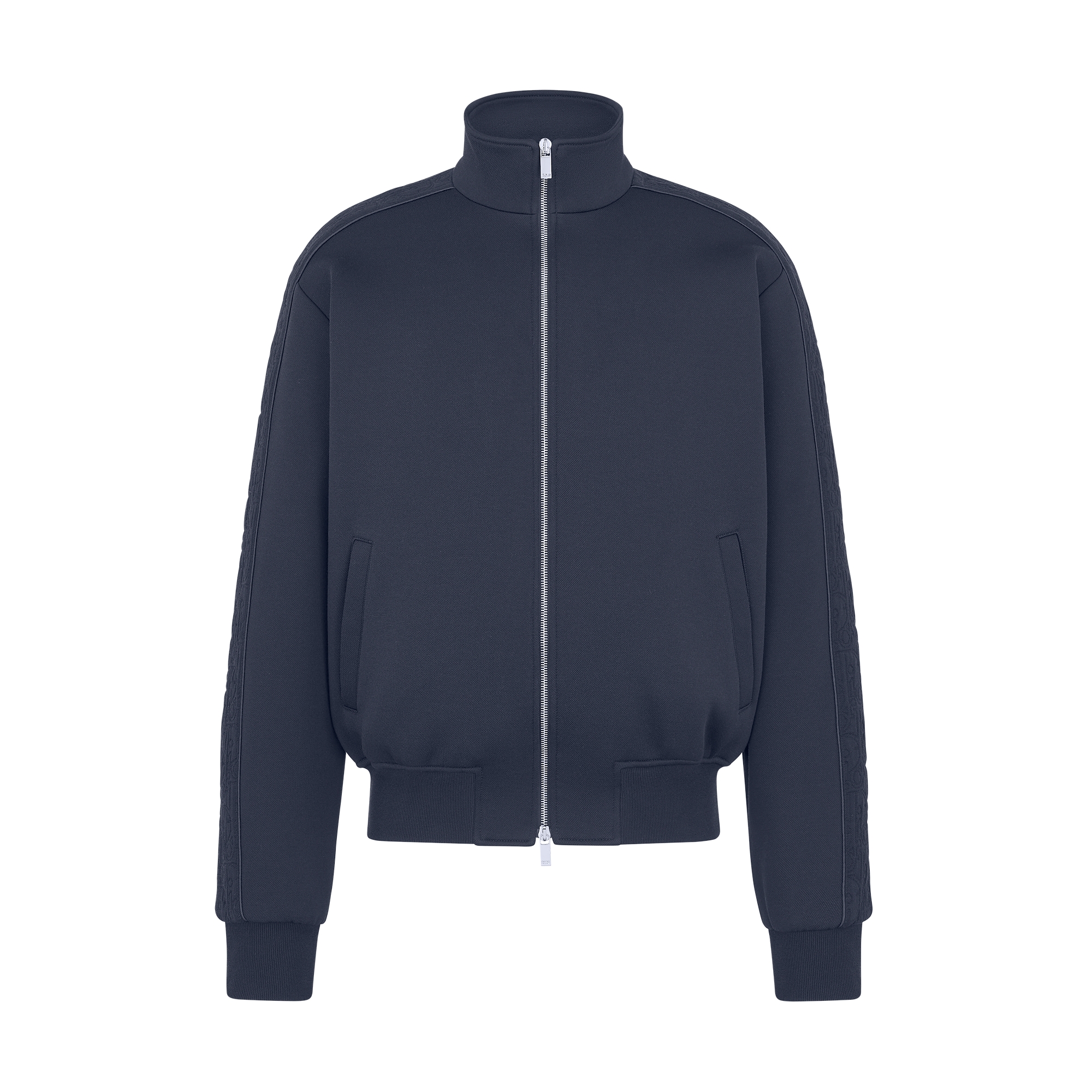  海军蓝色棉质混纺平纹针织面料 Oblique 印花