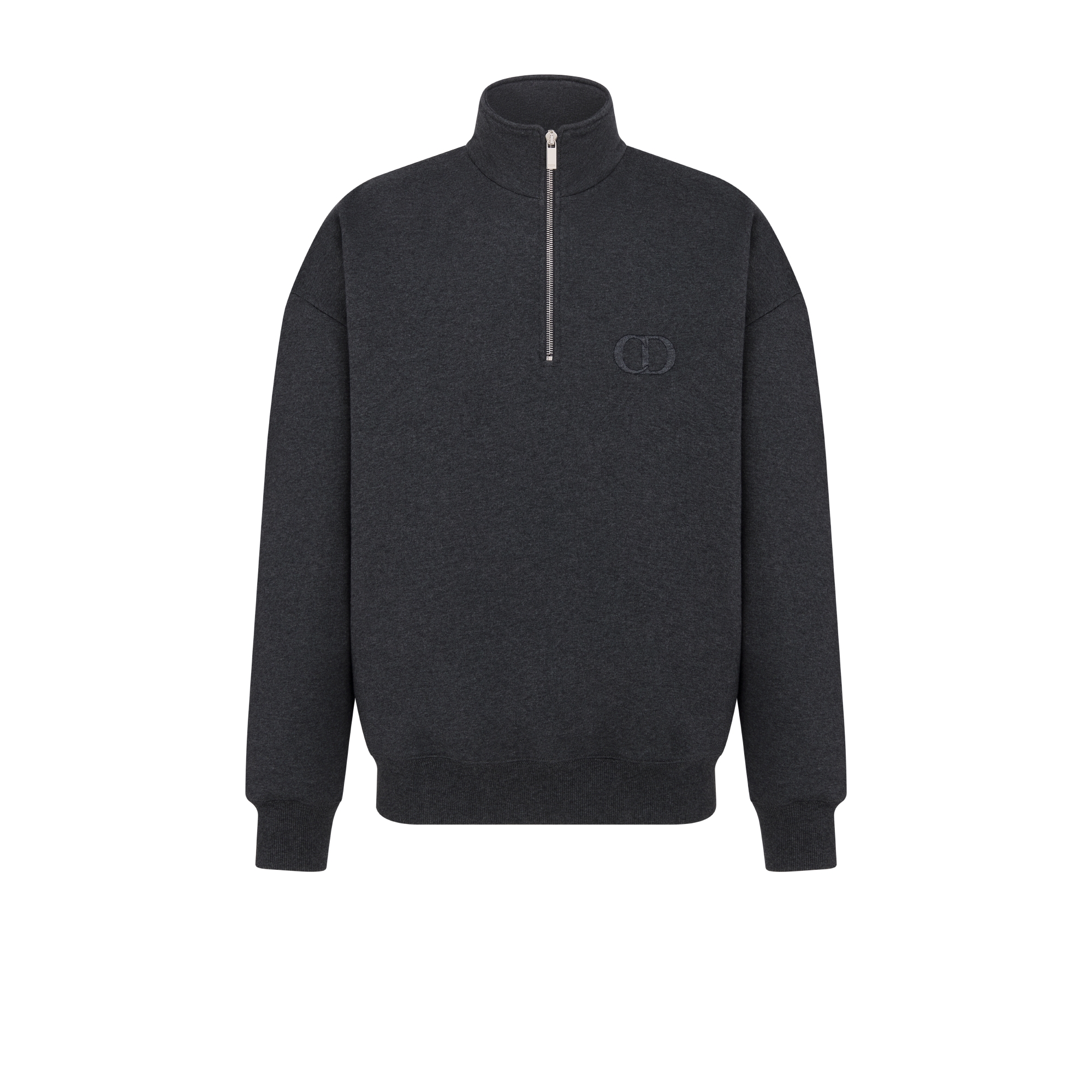 半拉链卫衣 深灰色棉质起绒面料 CD Icon 刺绣 E01