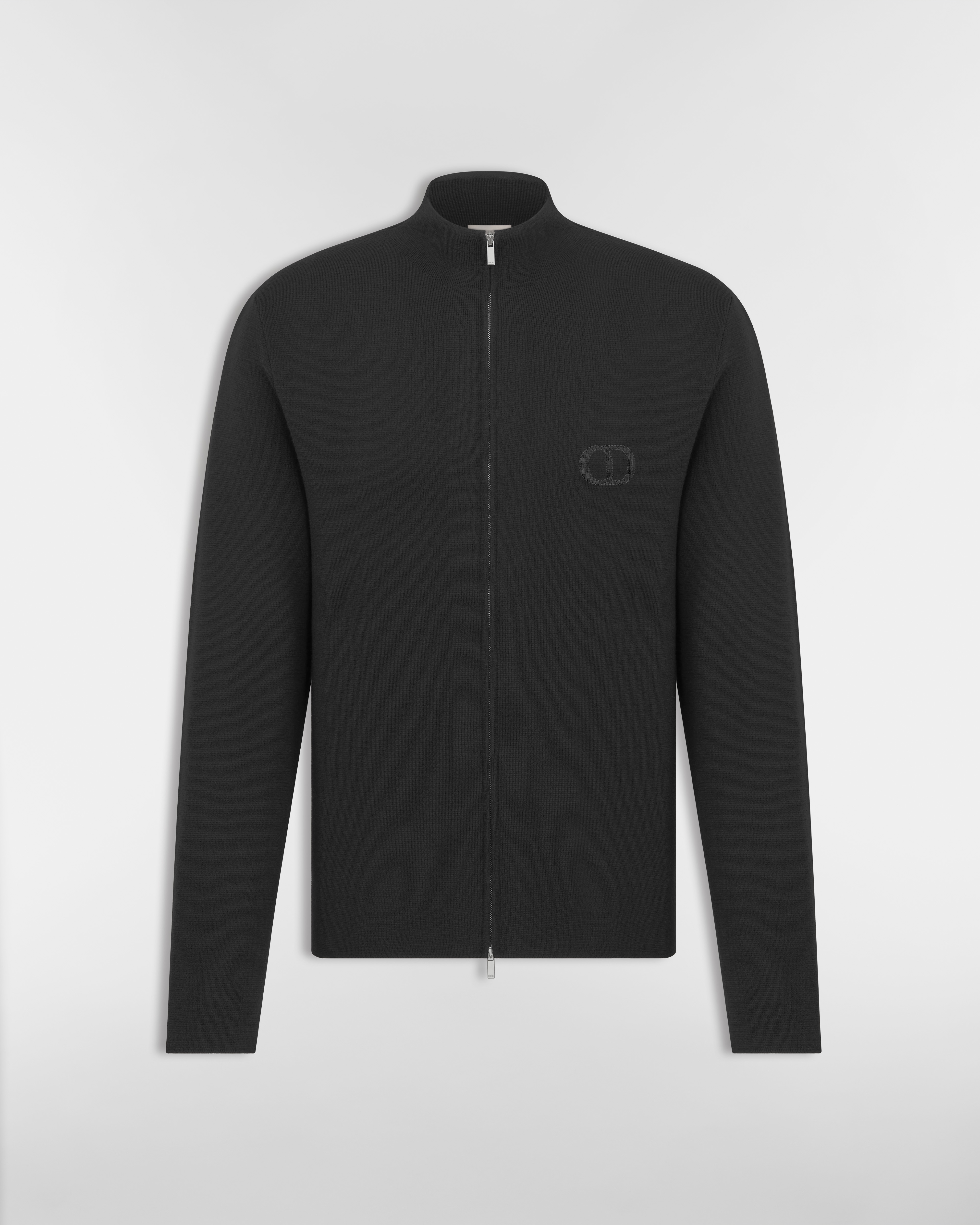 拉链针织衫 黑色绵羊毛针织面料 CD Icon 刺绣 E01