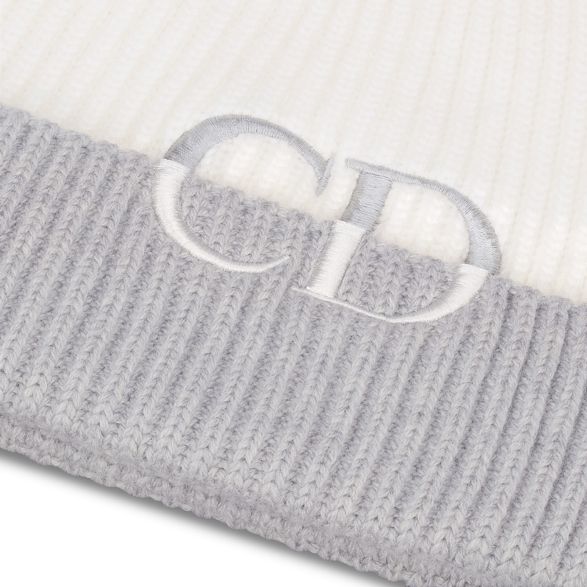 针织帽 灰白色和灰色绵羊毛针织面料 CD Icon 刺绣 E09