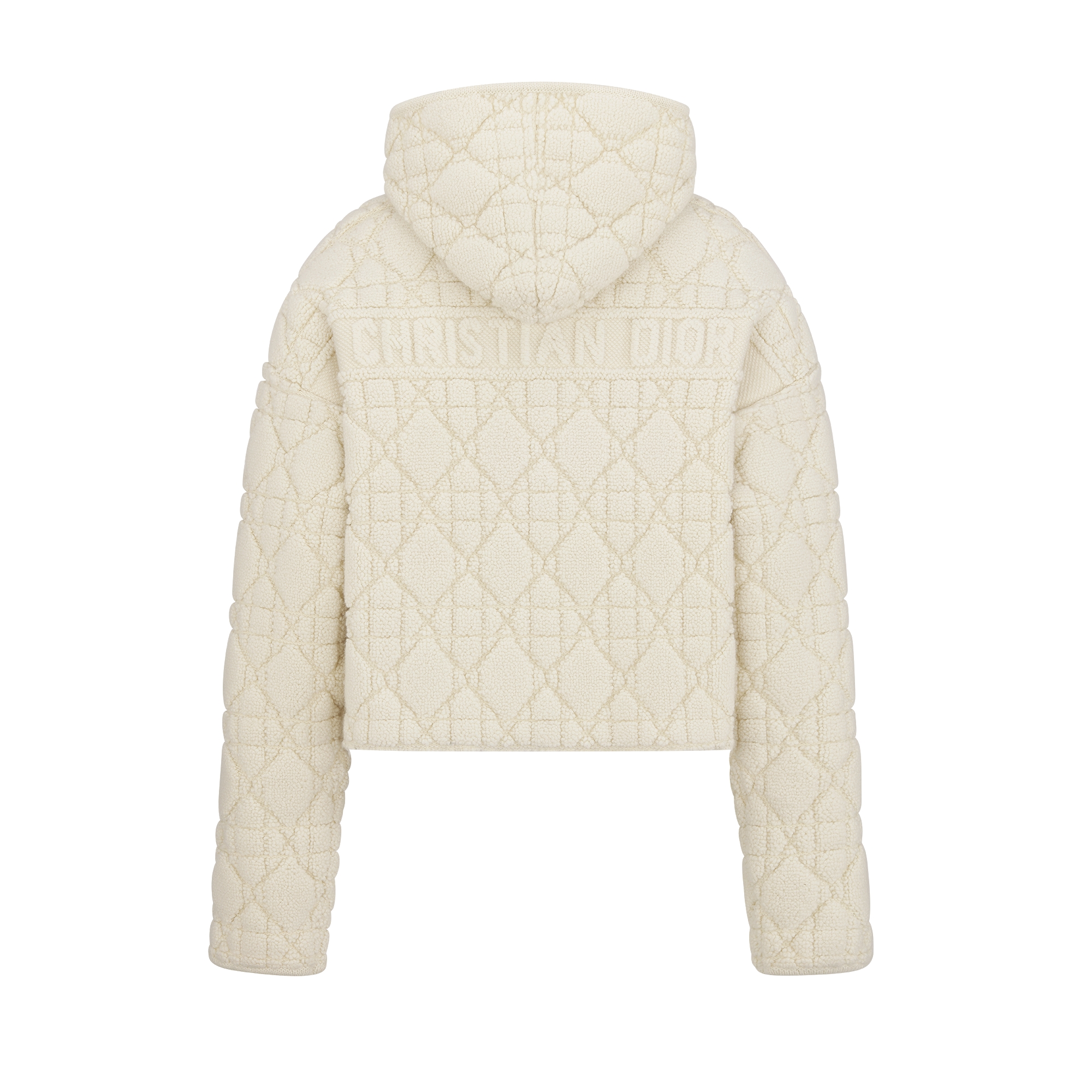 拉链连帽开衫 米白色绵羊毛混纺纹理针织藤格纹 E08