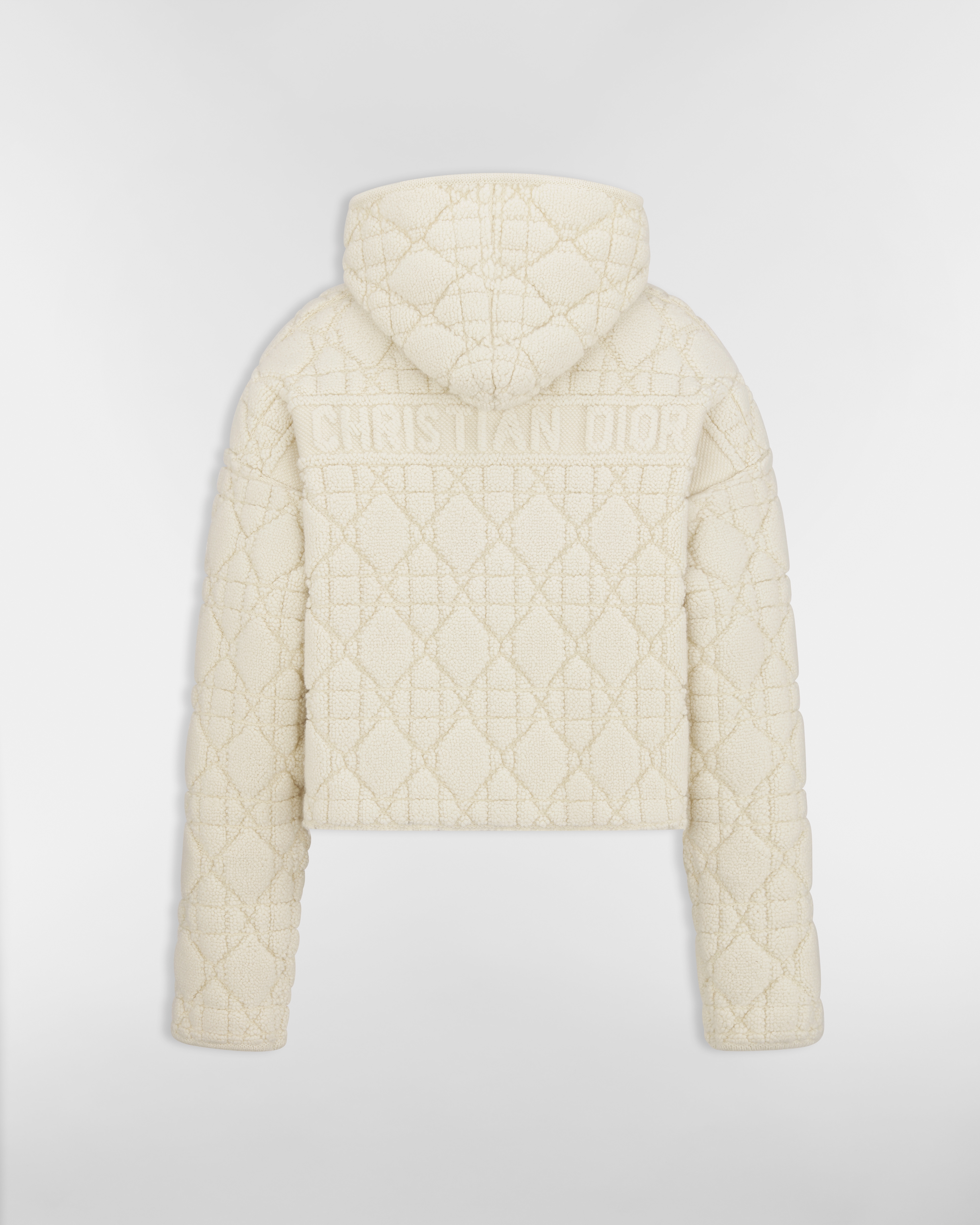 拉链连帽开衫 米白色绵羊毛混纺纹理针织面料藤格纹 E08