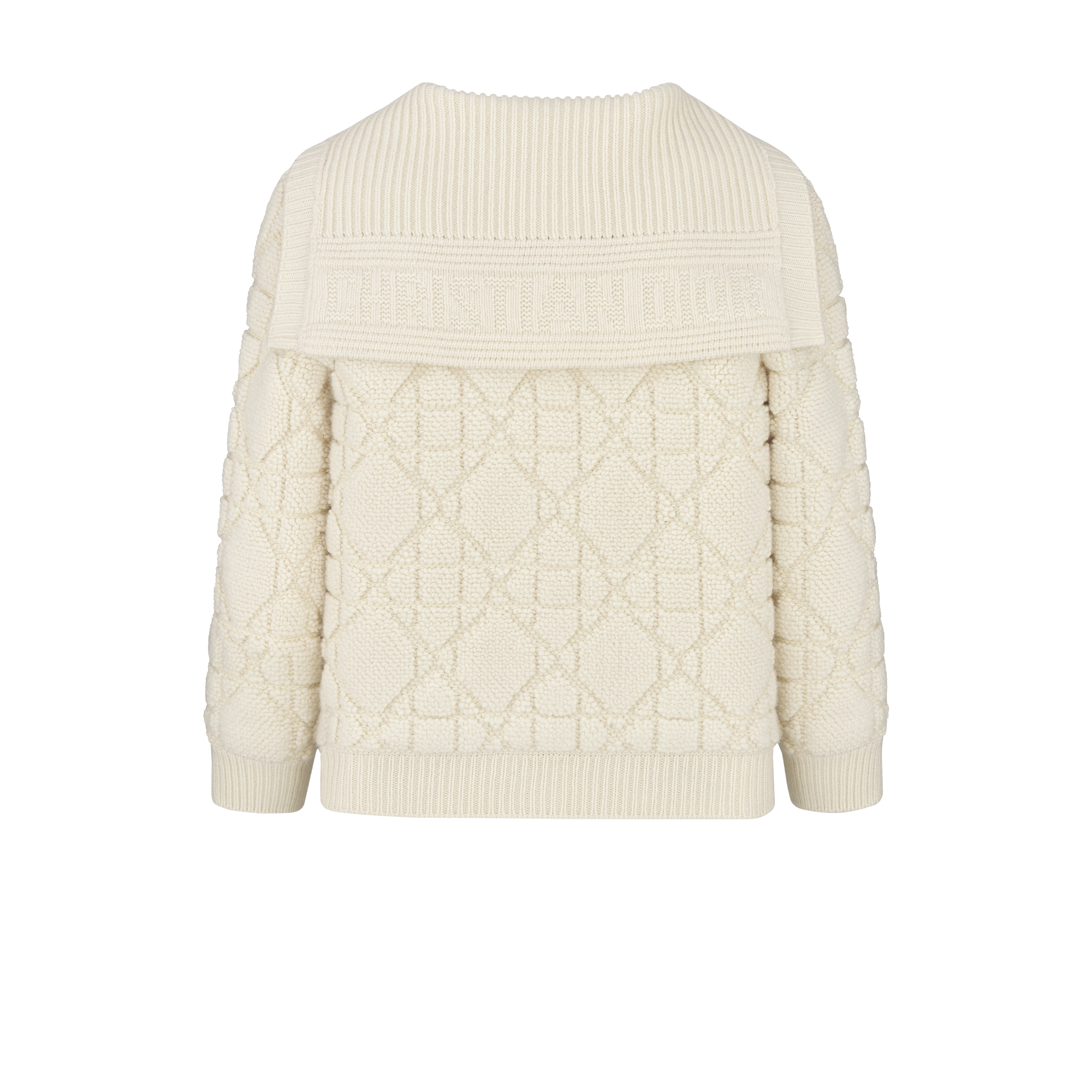 开衫 米白色绵羊毛混纺纹理针织面料藤格纹 E08