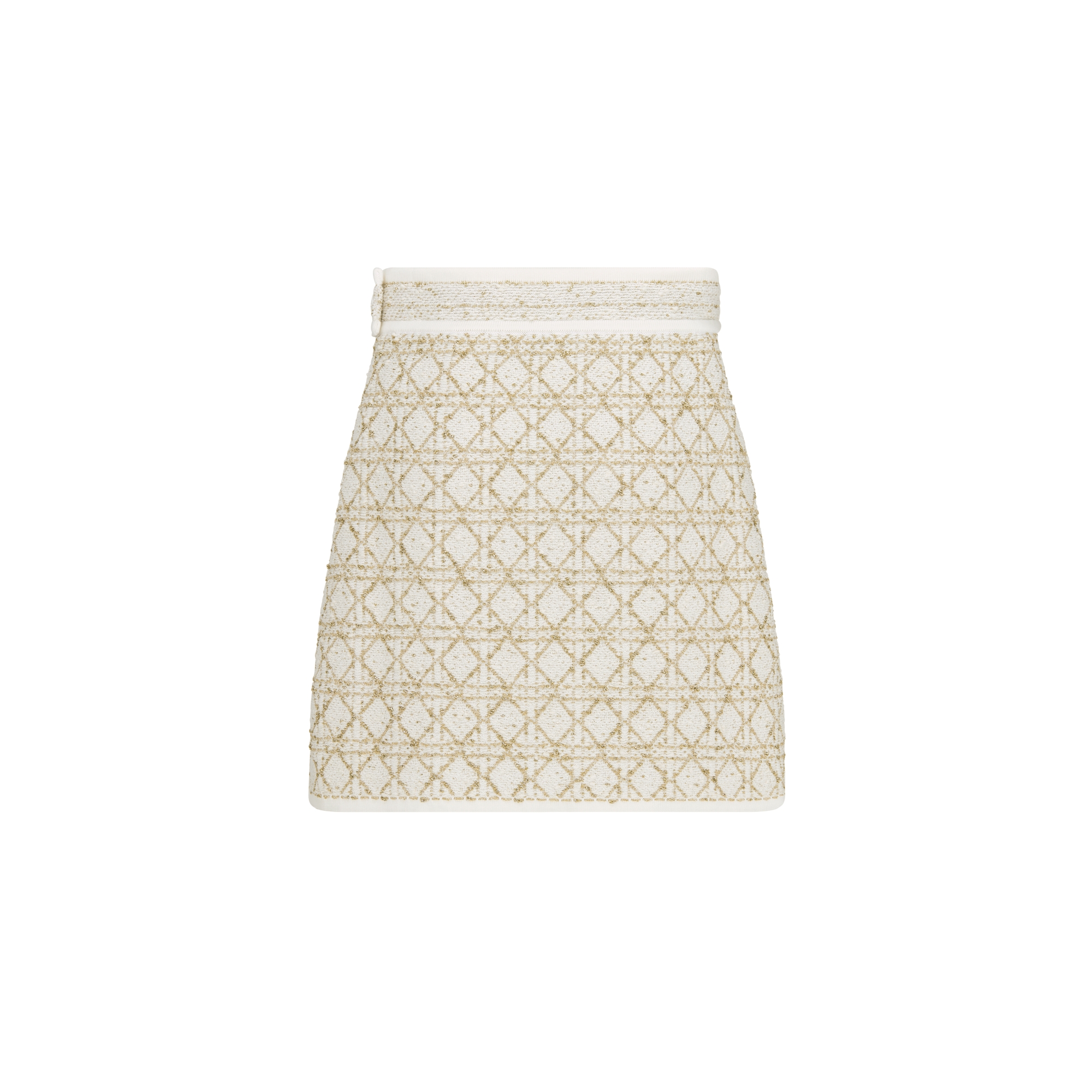 Dior Or 迷你裙 白色和金色调棉质混纺粗花呢藤格纹 E08