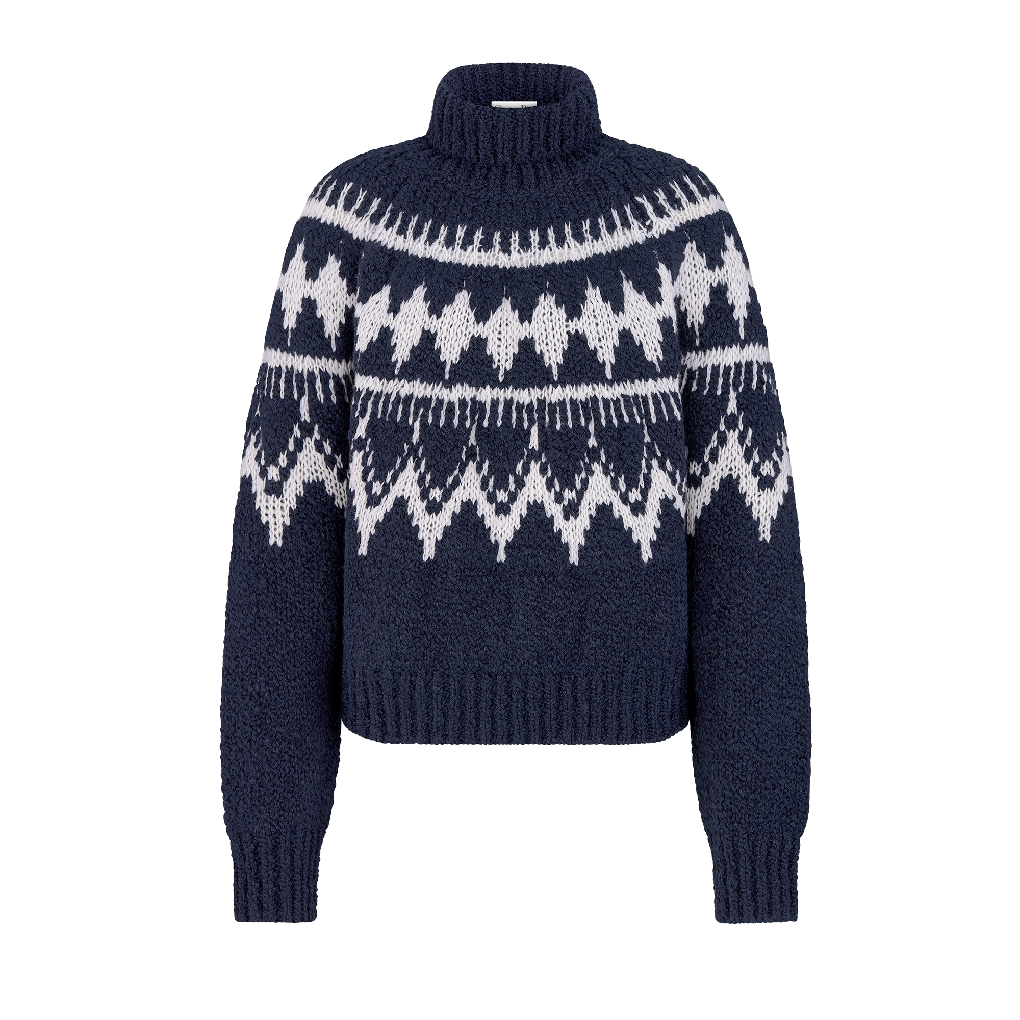 DiorAlps 高领套头衫 海军蓝色和白色绵羊毛混纺针织面料 E01