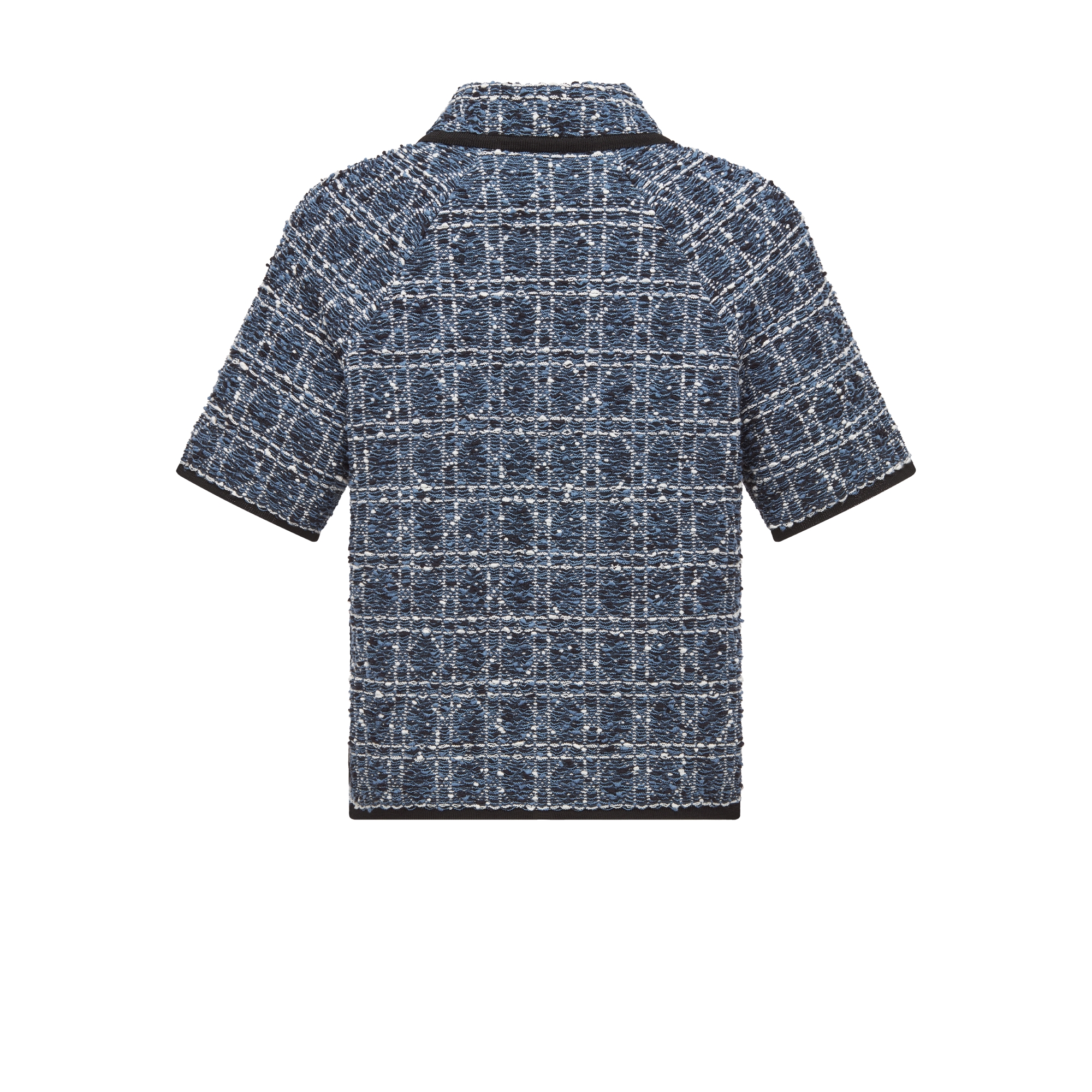 短袖藤格纹夹克 白色和蓝色棉质混纺粗花呢 E08