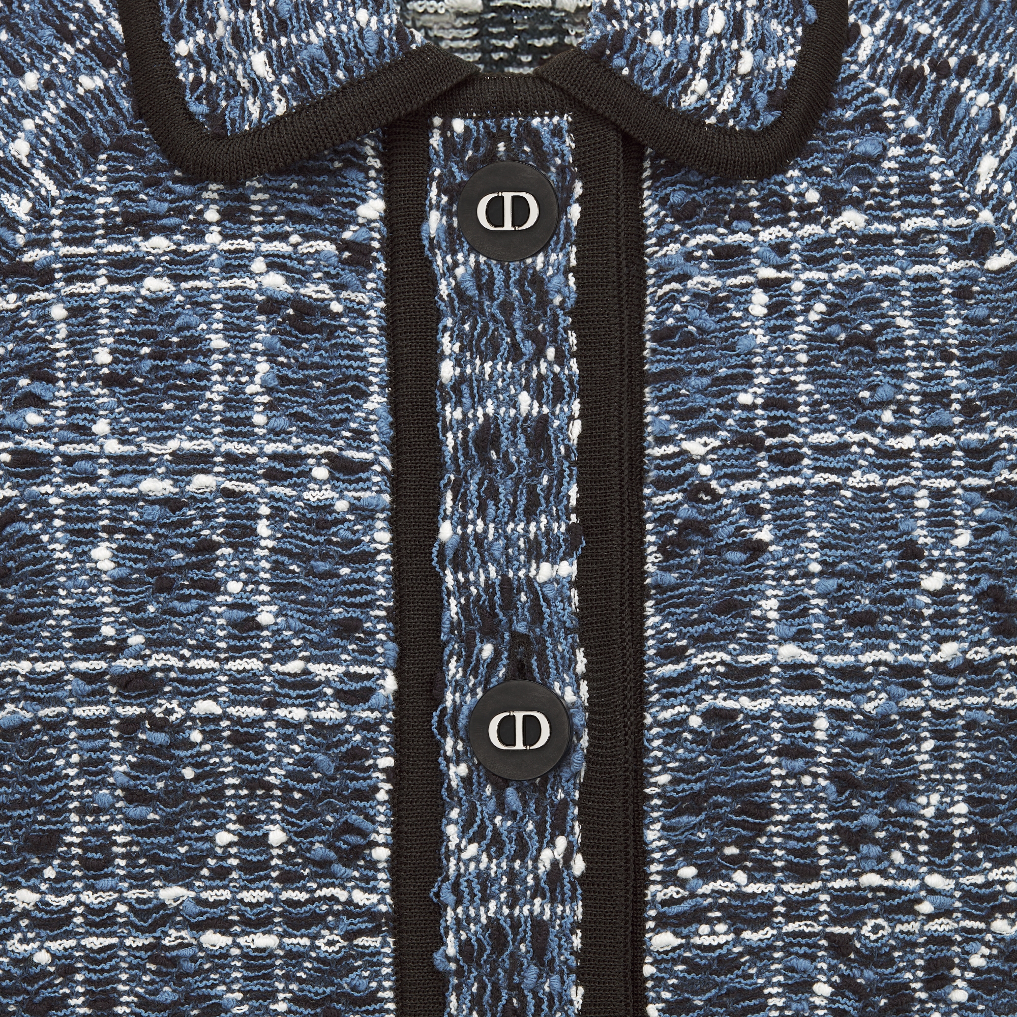 短袖藤格纹夹克 白色和蓝色棉质混纺粗花呢 E09