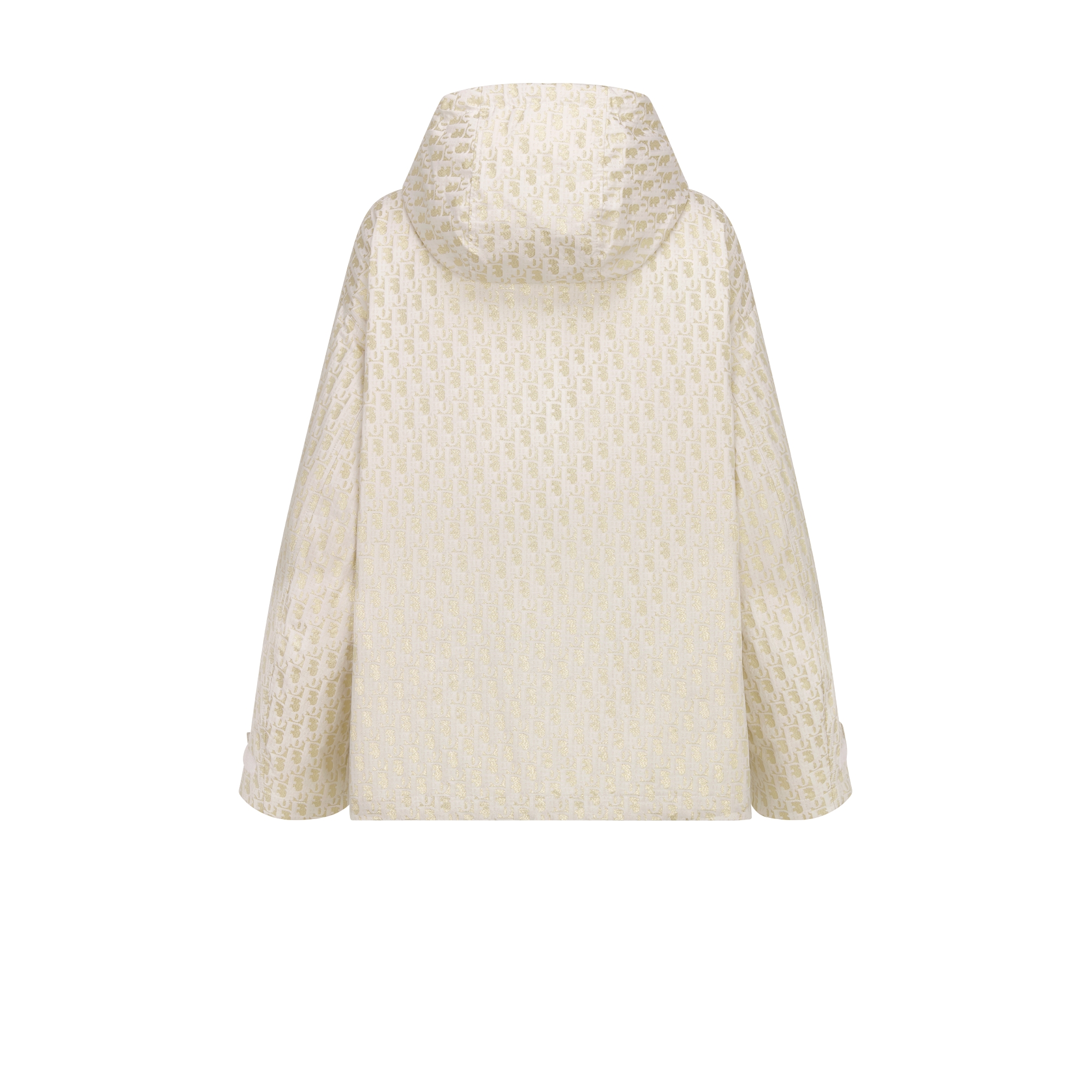 DiorAlps 防水效果连帽夹克 白色塔夫绸科技提花面料金色调 Oblique 印花 E08