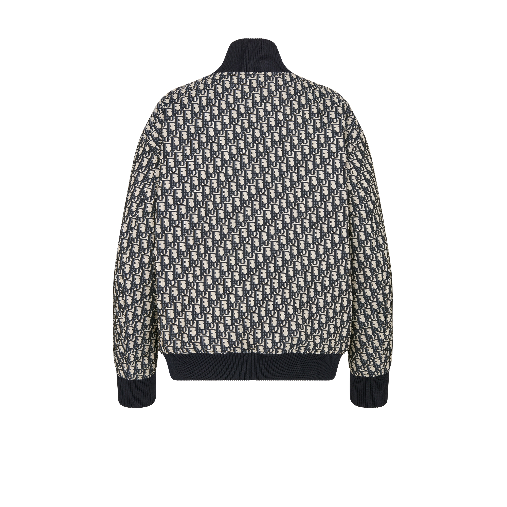 加垫飞行员夹克 蓝色和米白色塔夫绸科技提花面料 Oblique 印花 E08