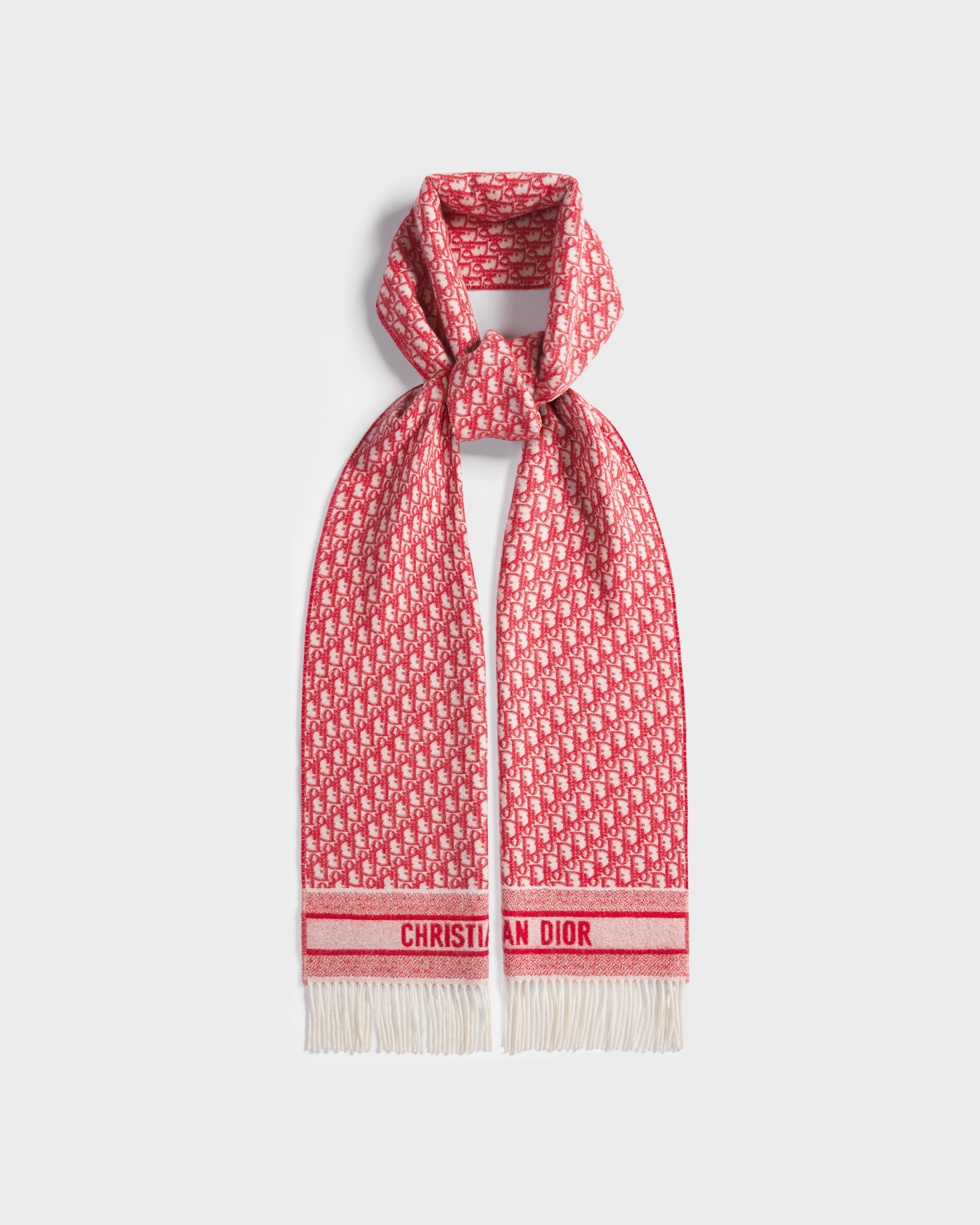 Dior 印花围巾 红色山羊绒混纺面料和红色金属光泽线 Oblique 印花 E04
