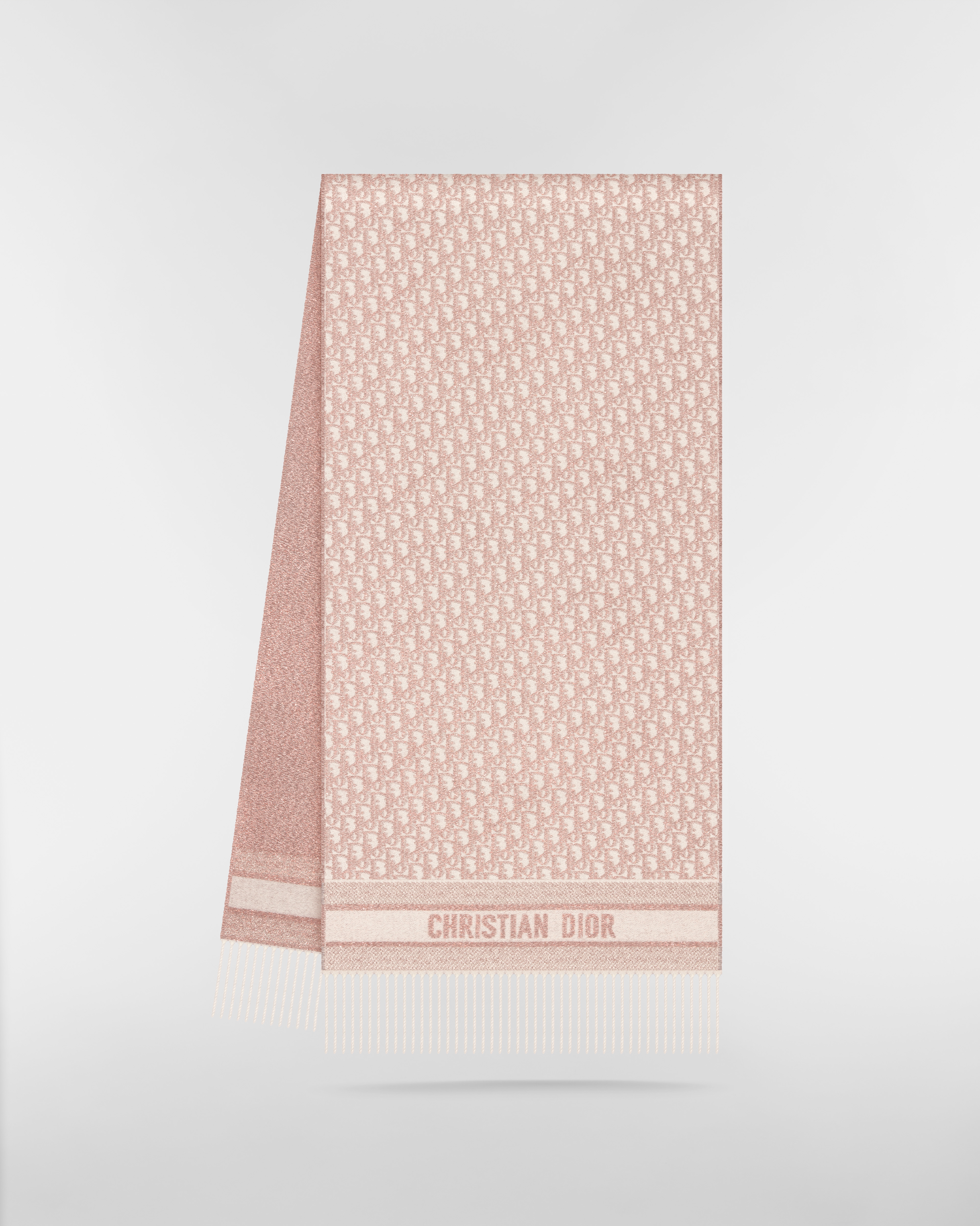 Dior 印花围巾 玫瑰粉色山羊绒混纺面料金属光泽线 Oblique 印花 E03