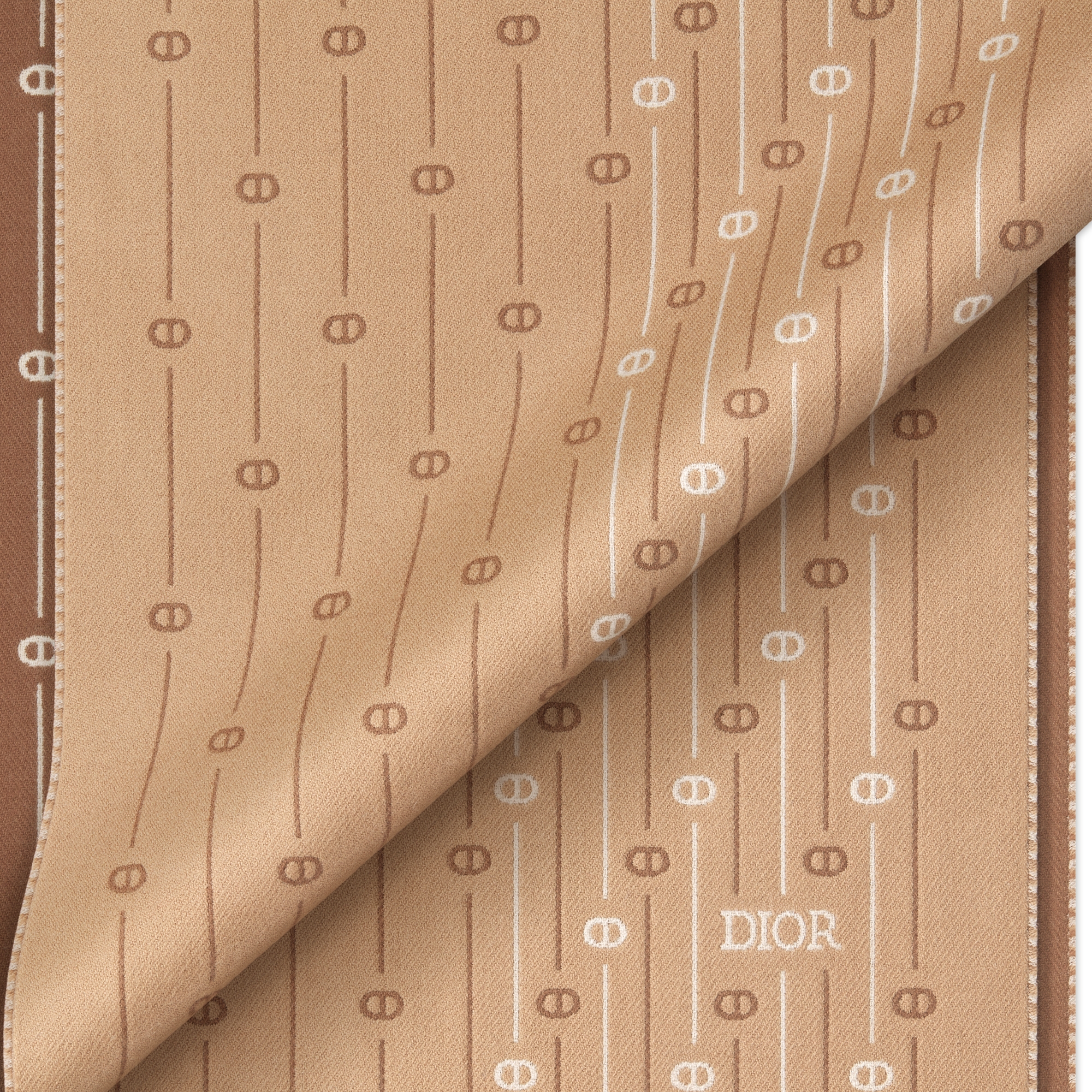 围巾 深米色绵羊毛面料 CD Icon 条纹图案 E09