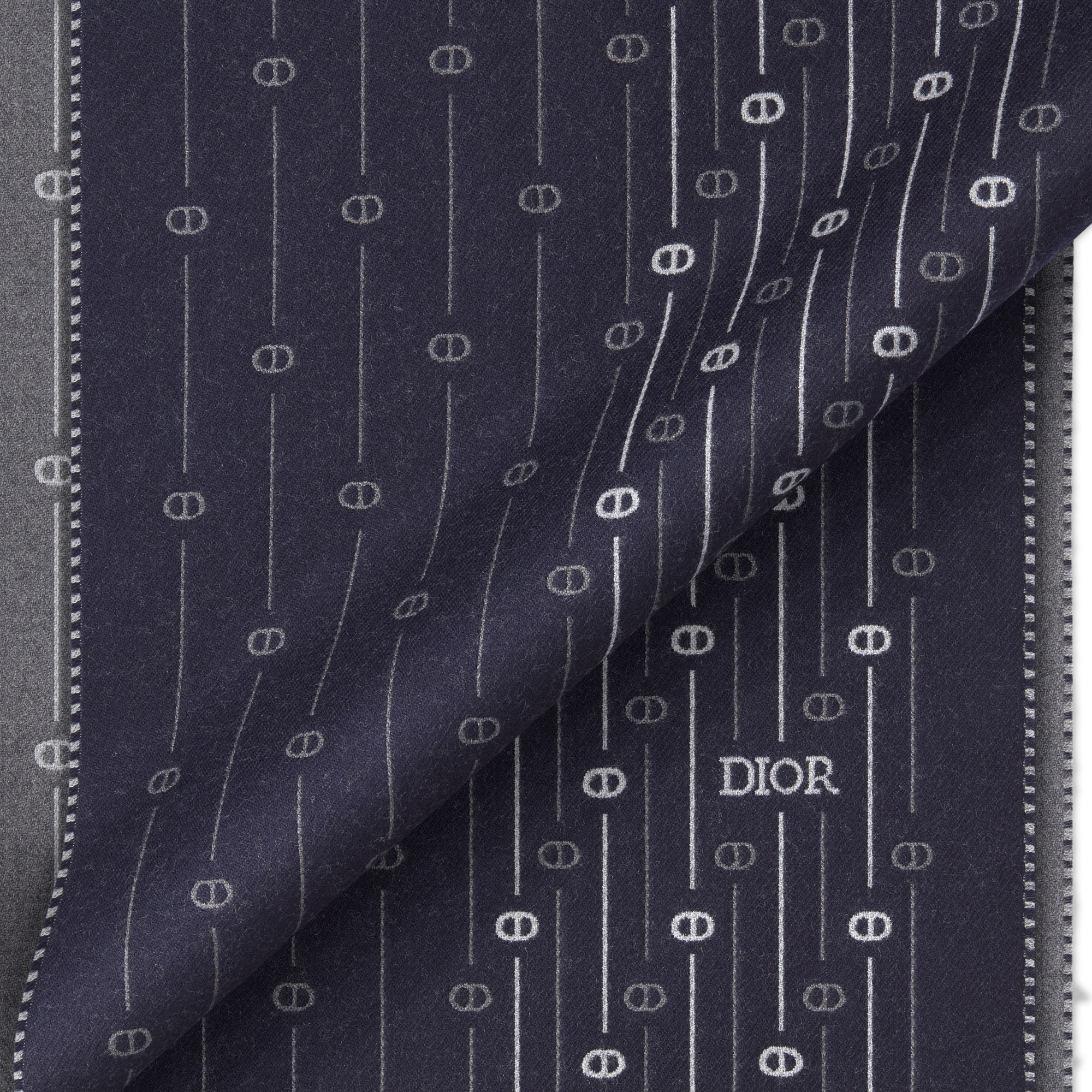 围巾 深蓝色绵羊毛面料 CD Icon 条纹图案 E09