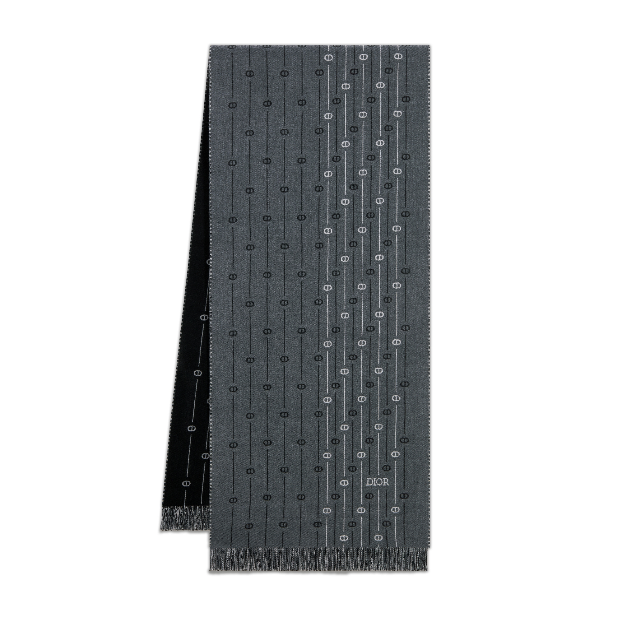 围巾 煤灰色绵羊毛面料 CD Icon 条纹图案 E03