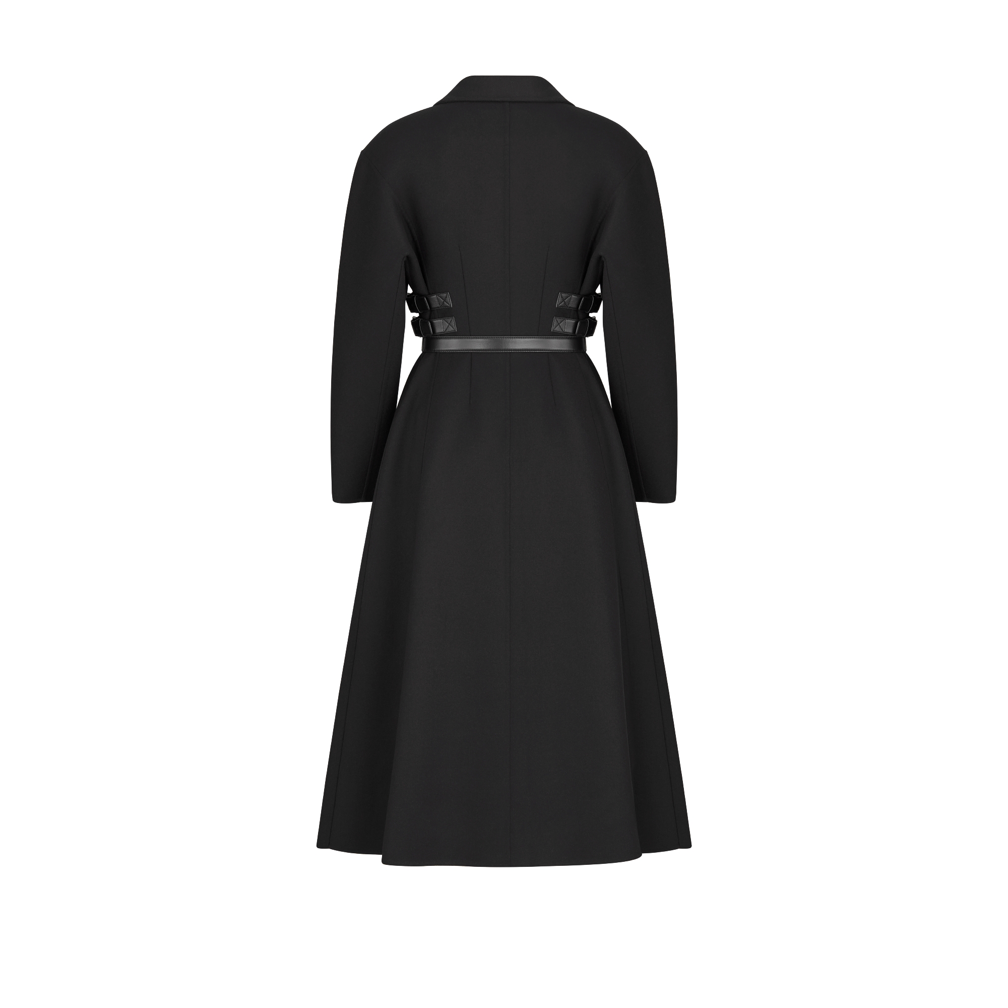 大衣 黑色双面绵羊毛混纺毛毡面料搭配腰带 E08