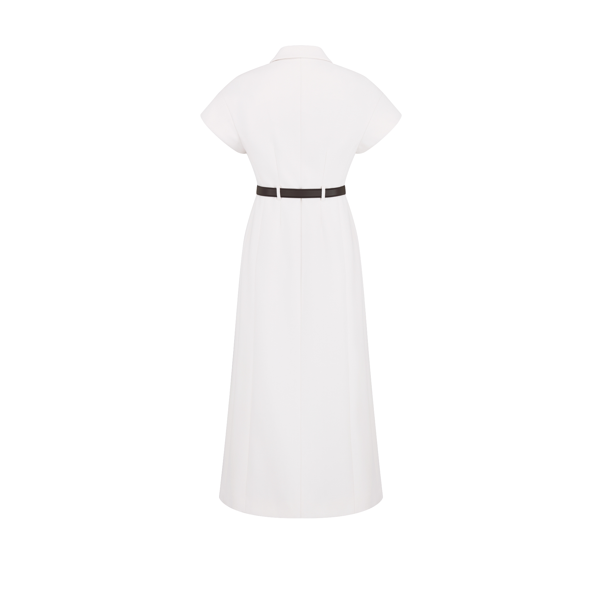 中长款连衣裙 米白色绵羊毛和桑蚕丝混纺呢绒面料搭配腰带 E08