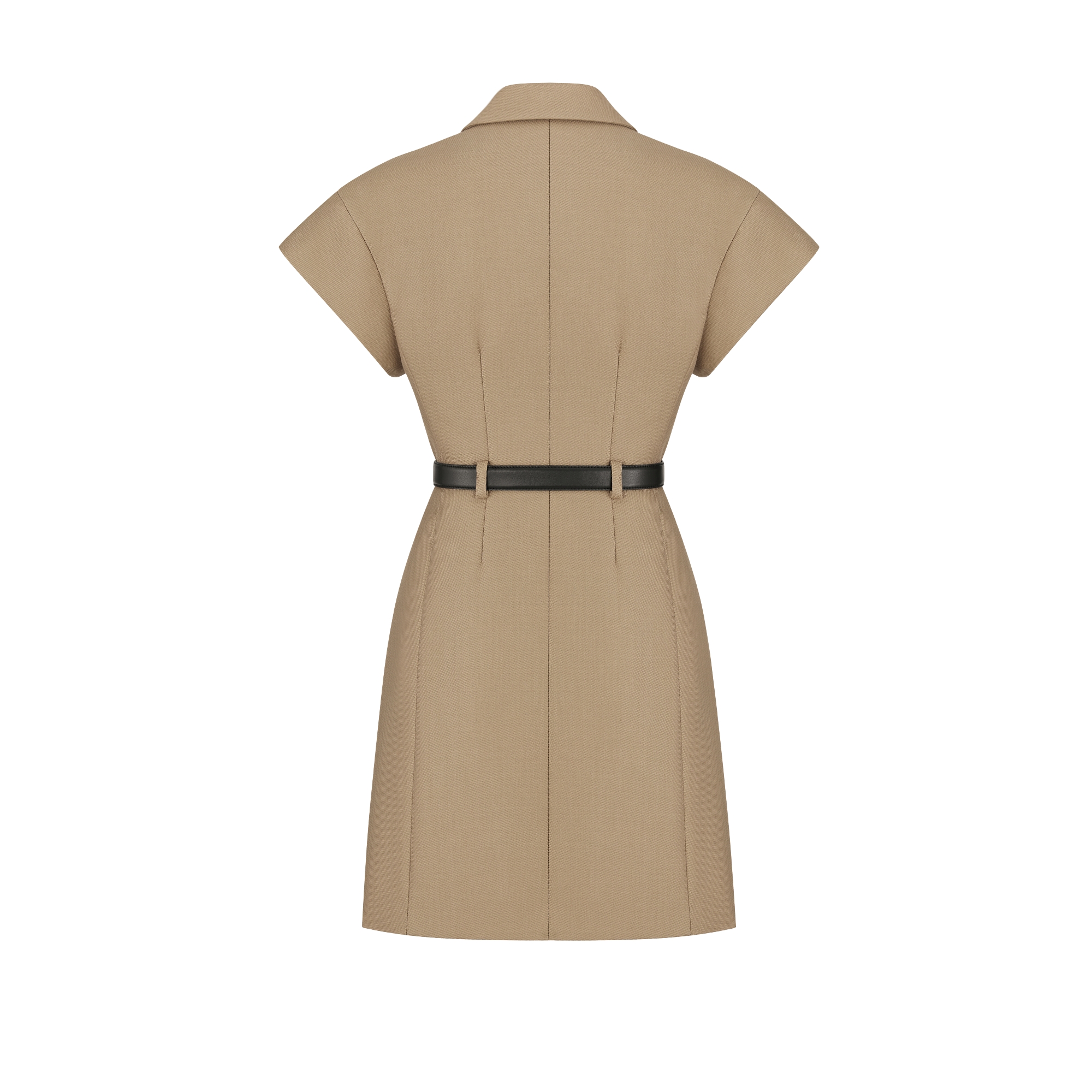 短款连衣裙 米色绵羊毛和桑蚕丝混纺呢绒面料搭配腰带 E08