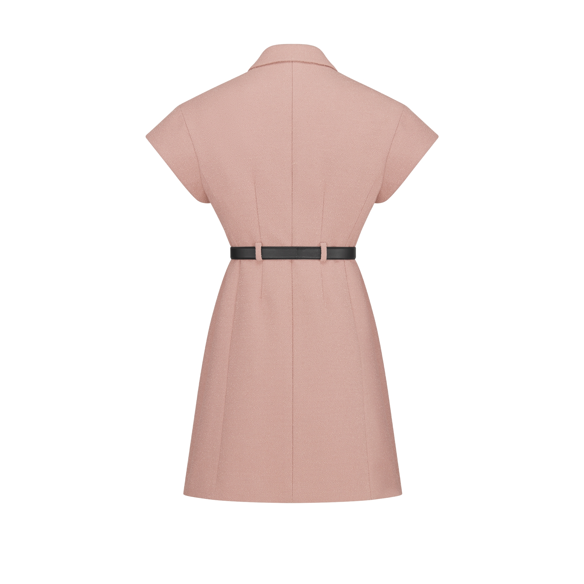 短款连衣裙 桃花粉色绵羊毛混纺毛圈花式线面料搭配腰带 E08