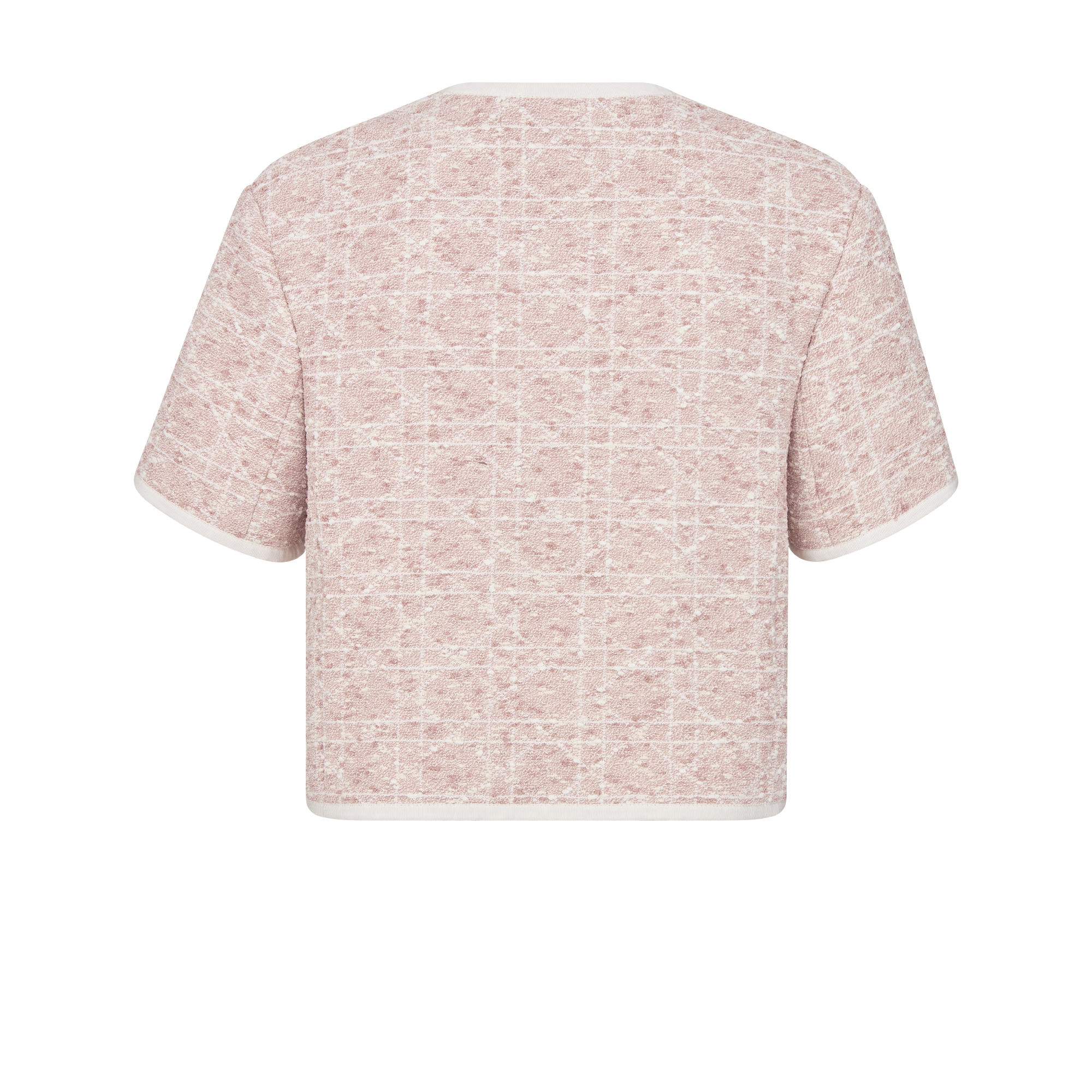 短袖外套 桃花粉色棉质混纺粗花呢超大藤格纹 E08