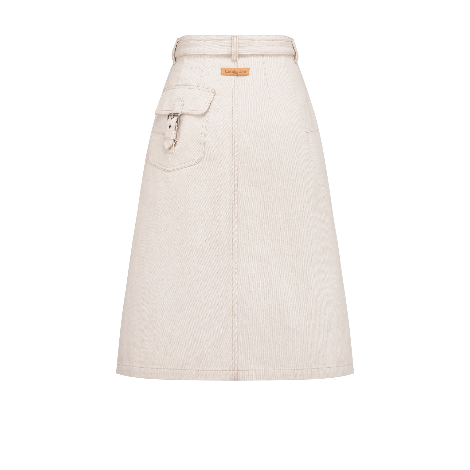 半身裙 米白色棉质牛仔布内部 Oblique 印花搭配腰带 E08