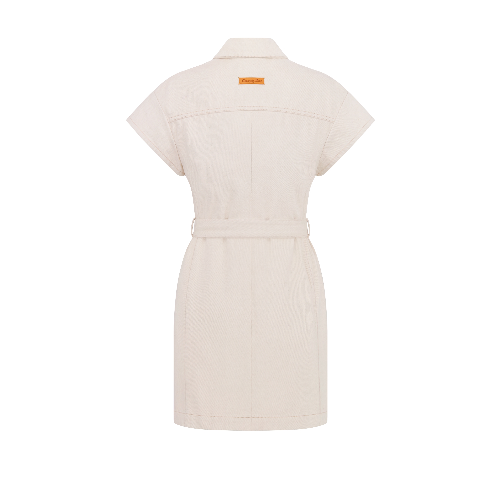 短款衬衫式连衣裙 米白色棉质牛仔布内部 Oblique 印花搭配腰带 E08